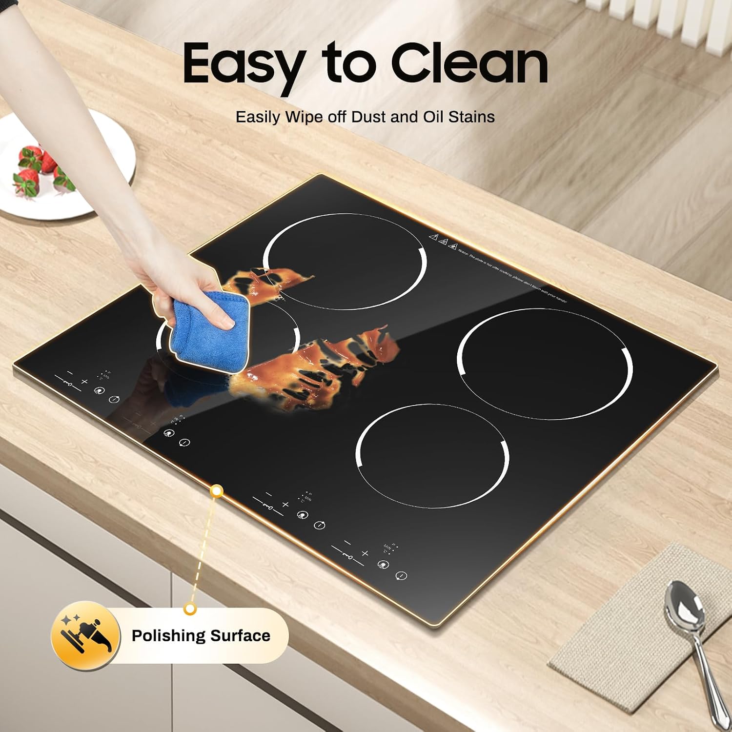 3000W 110V Cooktop Portable 4 Burners Electric Ceramic Cooktop Built-In Sensor, Touch-adjustable Control, 9 Heating Levels