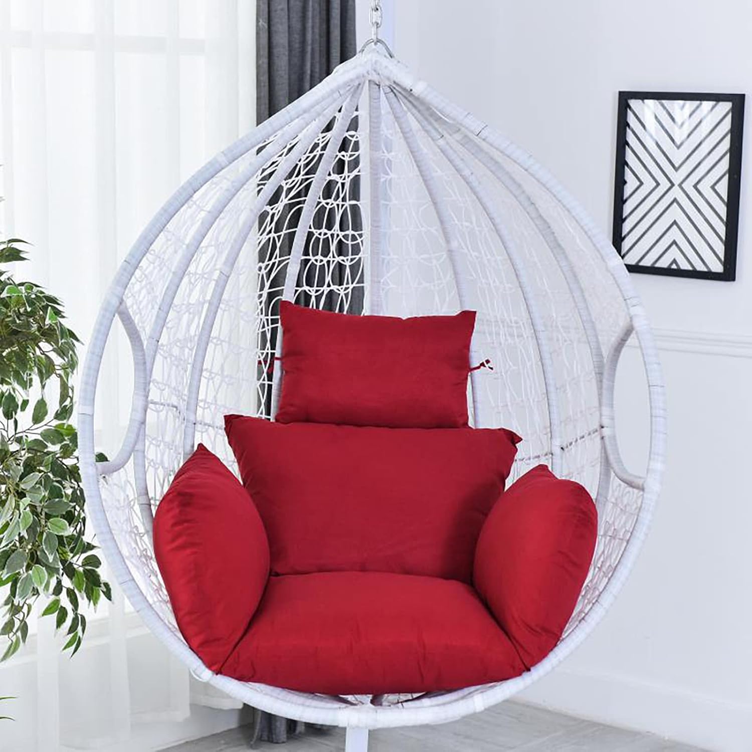 HUHJYUGE Egg Chair Cushion Only, Outdoor Hanging Swing Chair Seat Cushion Replacement, Thicken Waterproof Washable Hammock Chair Cushion with Headrest and Armrests, for Garden