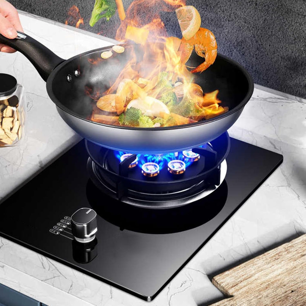 Gas Stove with 1 Burner,5.2KW Kitchen Counter Top Stove,Gas/LP Gas Conversion Stove,Tempered Glass Cast Iron Pot Rack,with Flameout Protection,for Home Kitchen(LPG)