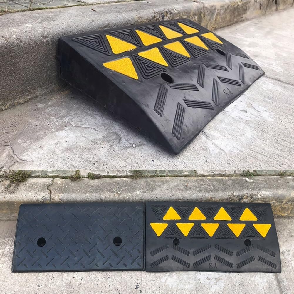 Portable Rubber Curb Ramp, 13cm(5inch) Rise Height Sidewalk Kerb Ramp, Threshold Ramp with Stable Grid Structure for Cars, Wheelchairs, Bikes, Motorcycles