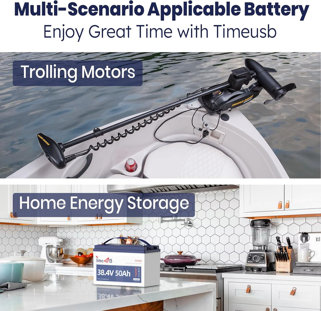 Timeusb 36V 50Ah Trolling Motor LiFePO4 Battery Low-Temp Protection Buit in 50A BMS, Deep Cycle Group31 Lithium Iron Phosphate Battery Perfect for Trolling Motors, Marine, Boat, Home Energy