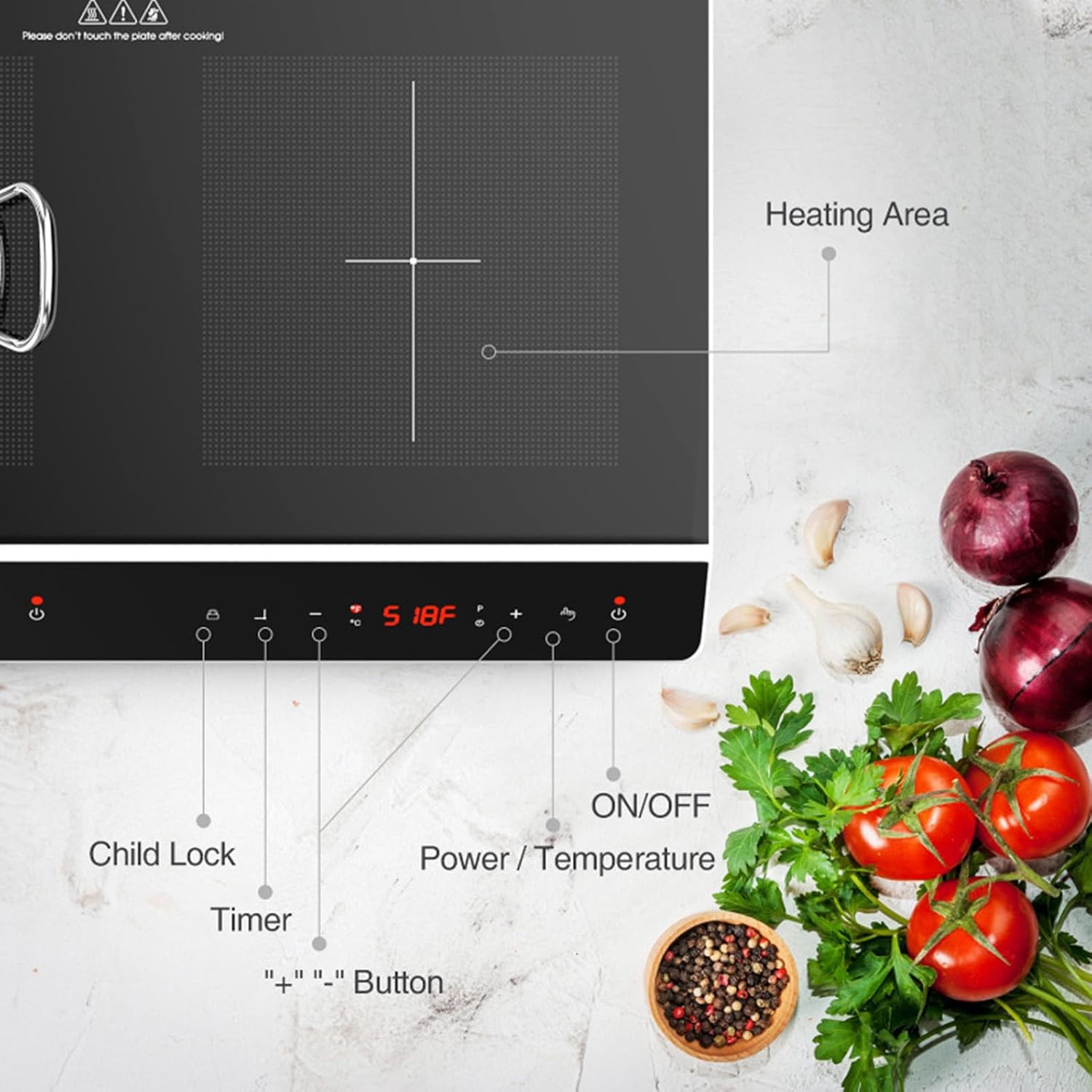 Desktop Double-Head Induction Cooker, 24'' Induction Cooktop with 2 Burners With Led Touch Screen With Child Safety Lock and Timer