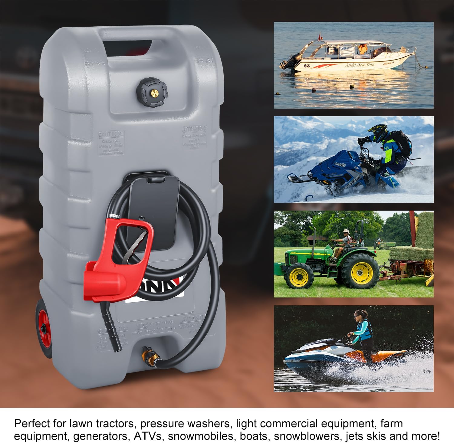 ‎DNA MOTORING 58L Portable Fuel Caddy Tank Container for Gasoline Diesel Light Oil,13 Gallon, 2 Gal/Min,Grey,TOOLS-00302