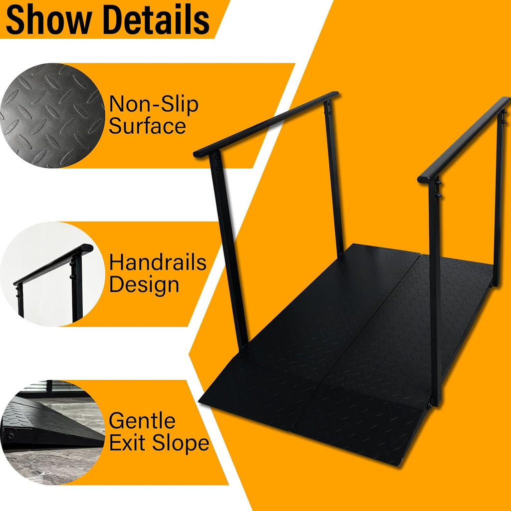 4FT Wheelchair Ramp with Handrails for Home Steps, 1000 LB Capacity, for 4-8in Rise Steps, Non-Slip Iron Handicap Ramps with Handrails, for Doorways Curbs Stairs, L45 x W33 (Black, 45in)