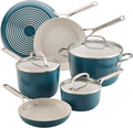 KitchenAid Hard Anodized Ceramic Induction Nonstick Pots and Pans Set with Saucepans, Frying Pans, Stockpot, and Lids, Dishwasher Safe, 9 Piece Cookware Set with Stainless Steel Handles - Agave Blue