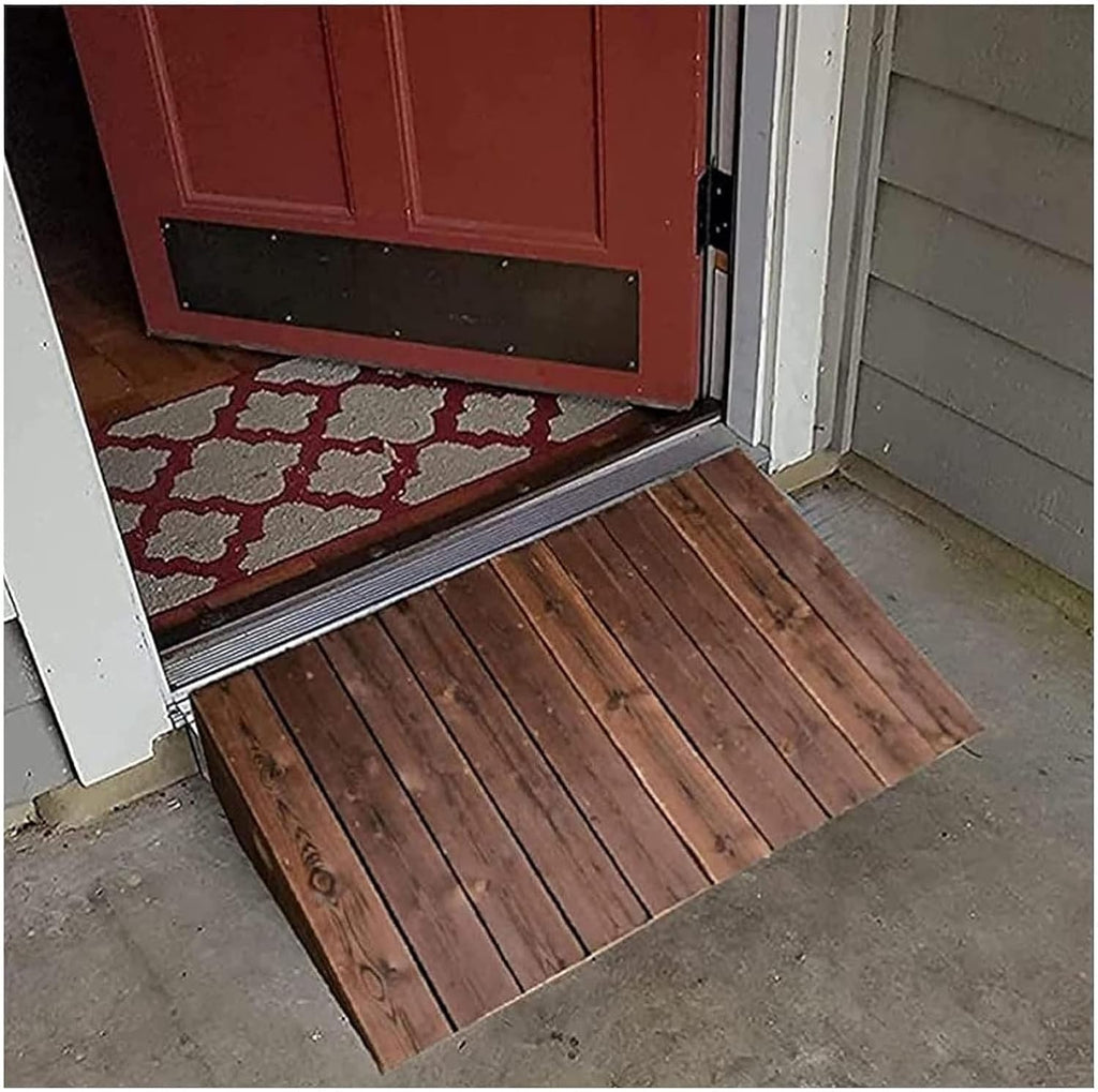 Wood Threshold Ramp,4' 5' 6' 7' 8' 10' Rise Threshold Ramps For Wheelchairs, Wood Portable Transition Slope Pad With Non-Skid Surface, For Doorways/Front Door/Garage ( 80X60X13Cm/31.5X23.6X5In)
