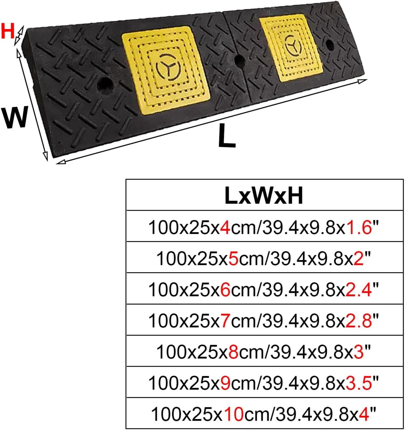 Rubber Kerb Ramp Sidewalk Curb Ramp Door Step Ramp Portable Heavy Duty Threshold Ramp for Cars Truck Bikes Motorcycles Wheelchair 1 Pack(1.6'/4 cm Rise)