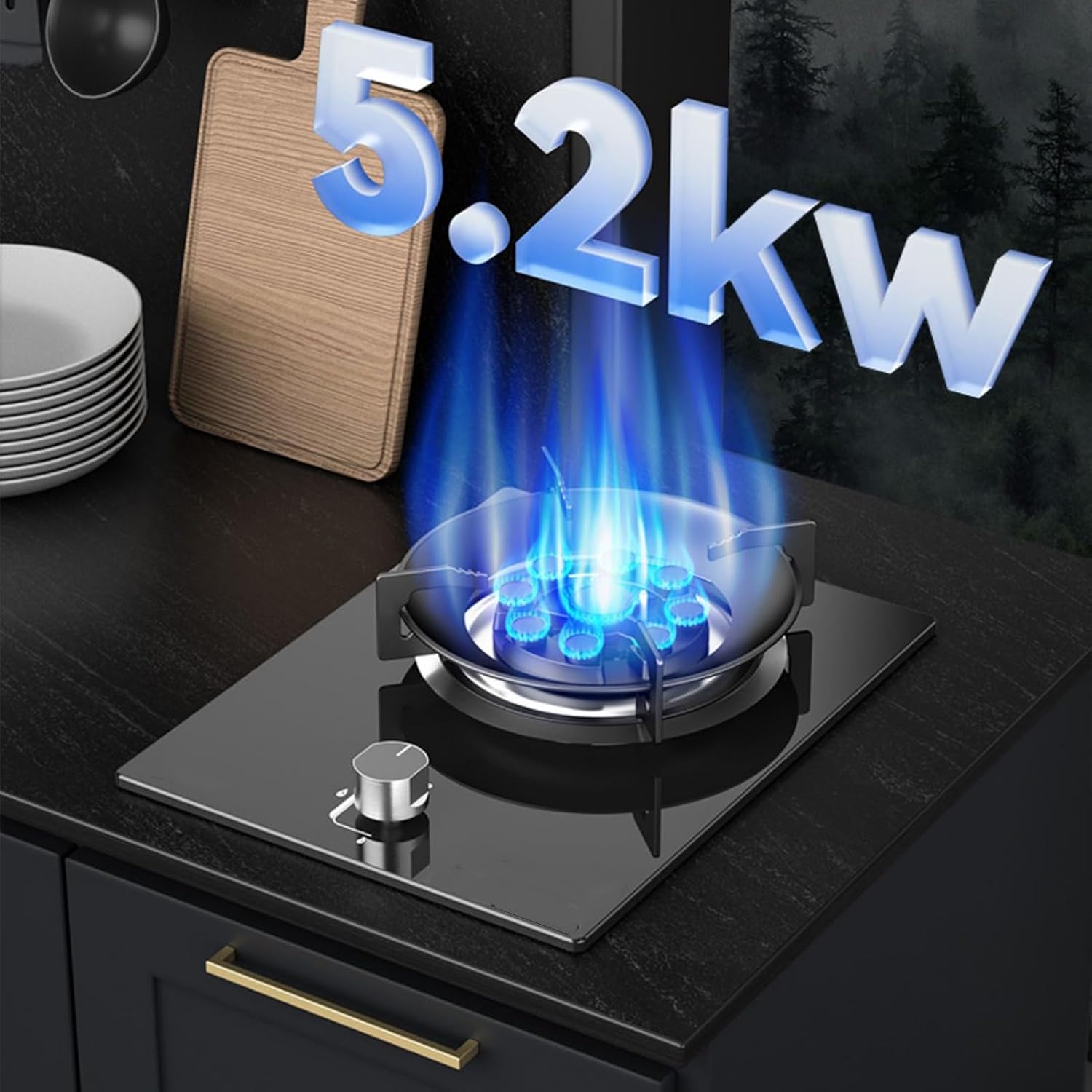 Portable Gas Stove 1 Burner,5.2KW 9-Cavity High-fire Frying Pan,Accidental Flameout Protection Device,LPG/Natural Gas Kit(LPG)