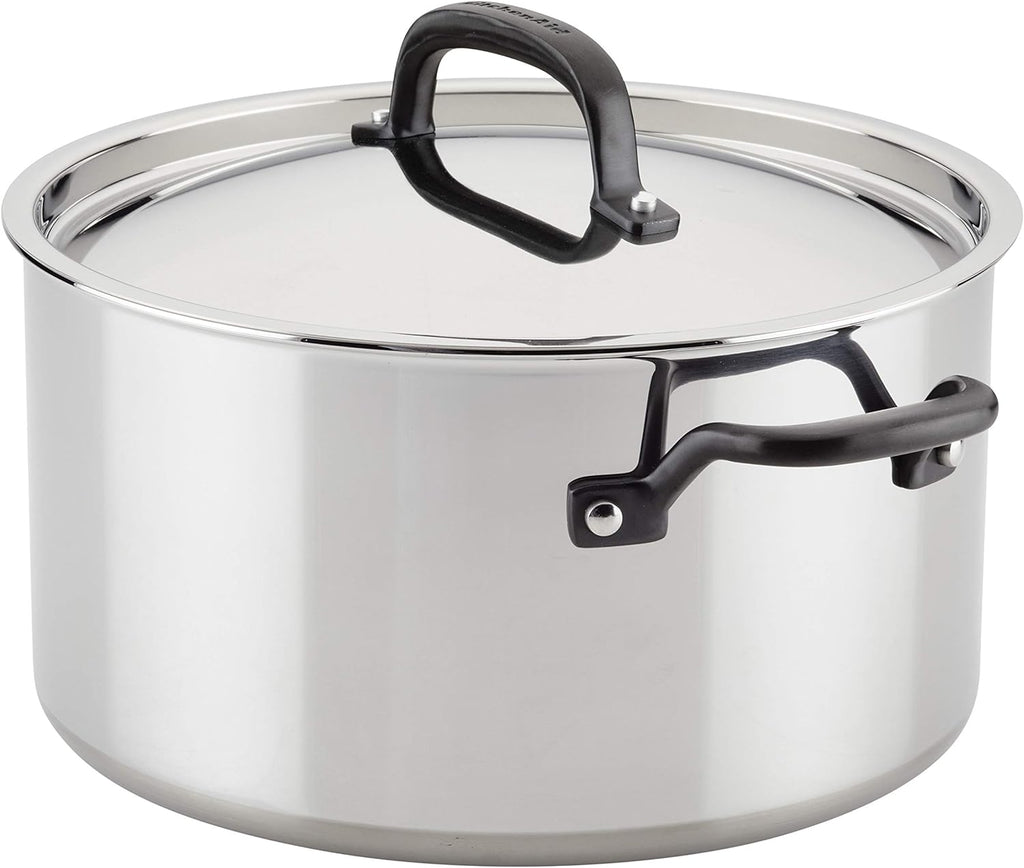 KitchenAid 5-Ply Clad Polished Stainless Steel Cookware Pots and Pans Set, Cookware Set (10 Piece)