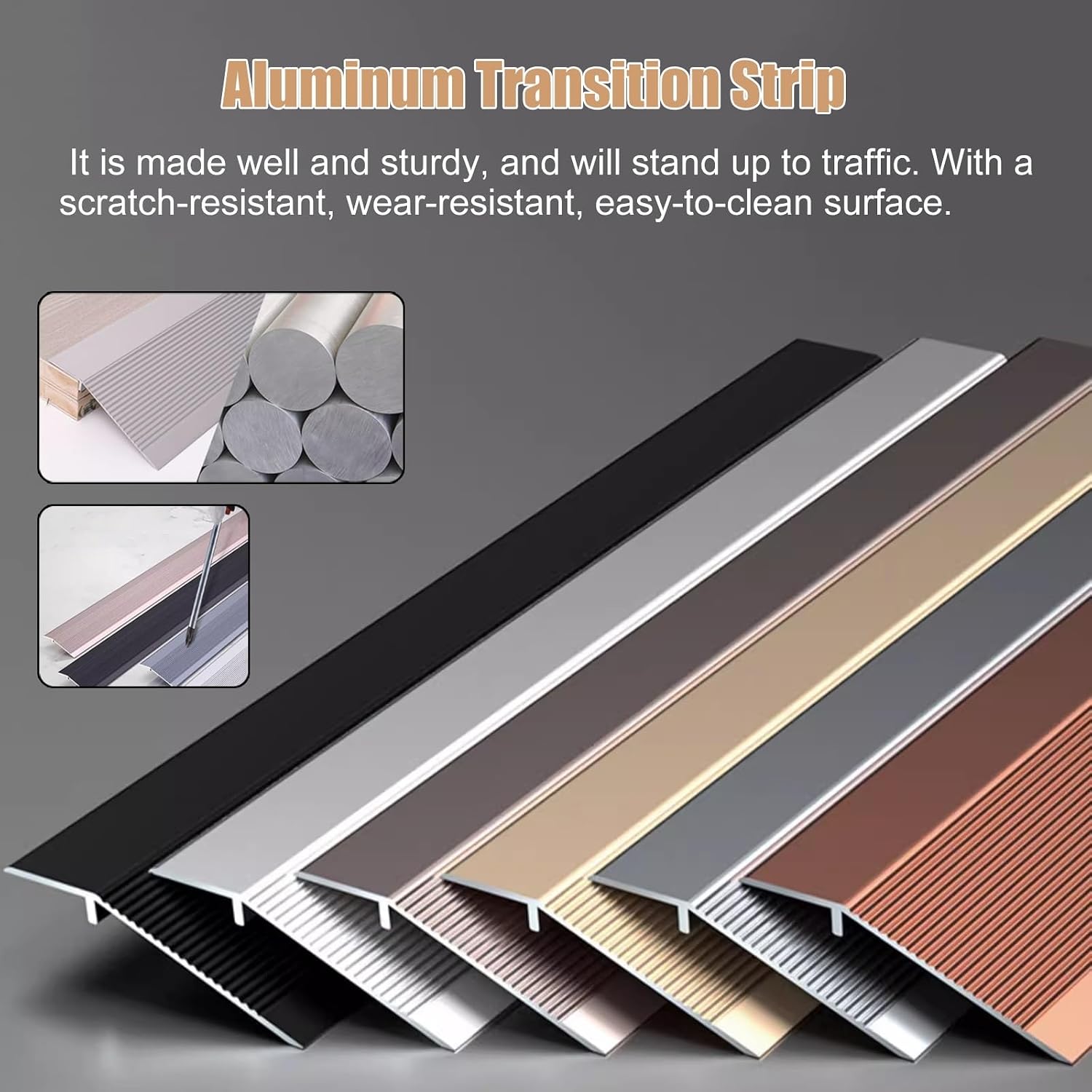 Metal Heavy Duty Transition Strip for Uneven Floors 4 Inch Wide Temporary Ramp Threshold Reducer for Wood to Tile/ Laminate Flooring/ Concrete Slabs, Floor Edge Trim ( Color : Silver , Size : 105cm/41