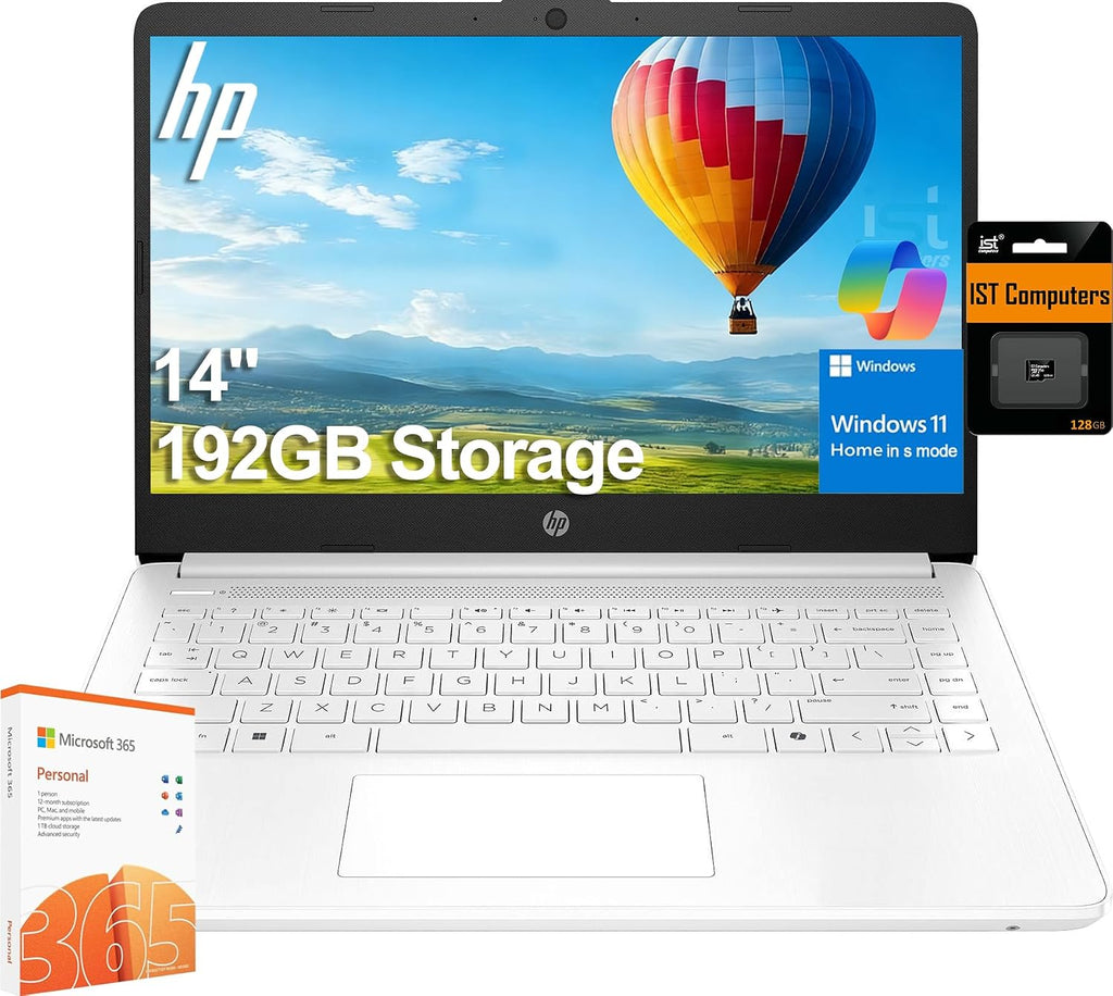 HP 14' Ultra-Light Laptop for Student & Home (1-Year Office 365, Intel Celeron N4500, 4GB RAM, 192GB Storage (64GB + 128GB SD)) 12-Hr Long Battery Life, Webcam, Wi-Fi 6, Fast Charge, Win 11 Home in S