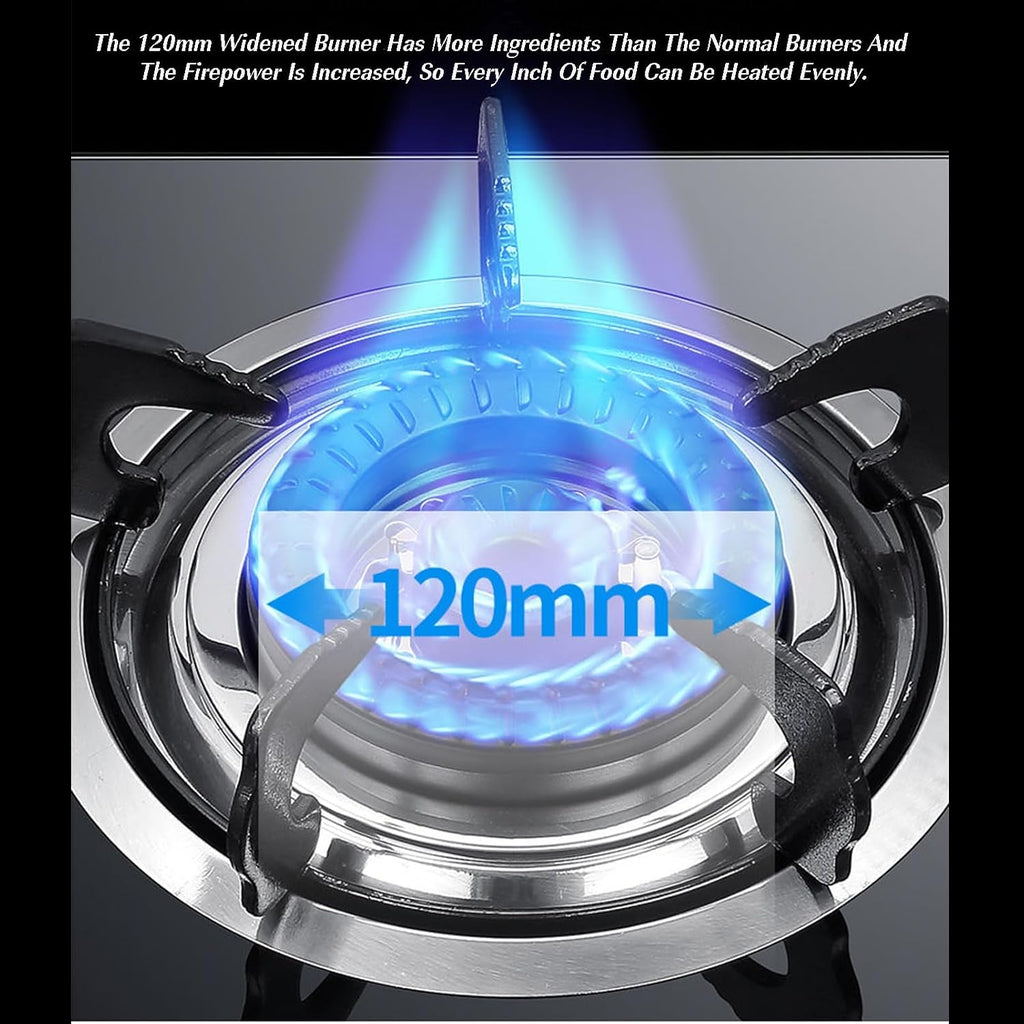 Single Burner Gas Stove,Glass Nine Gun Copper Cover Embedded Single Liquefied Gas,Propane Burner Head,for Tailgating, Seafood Boil,Home Brewing