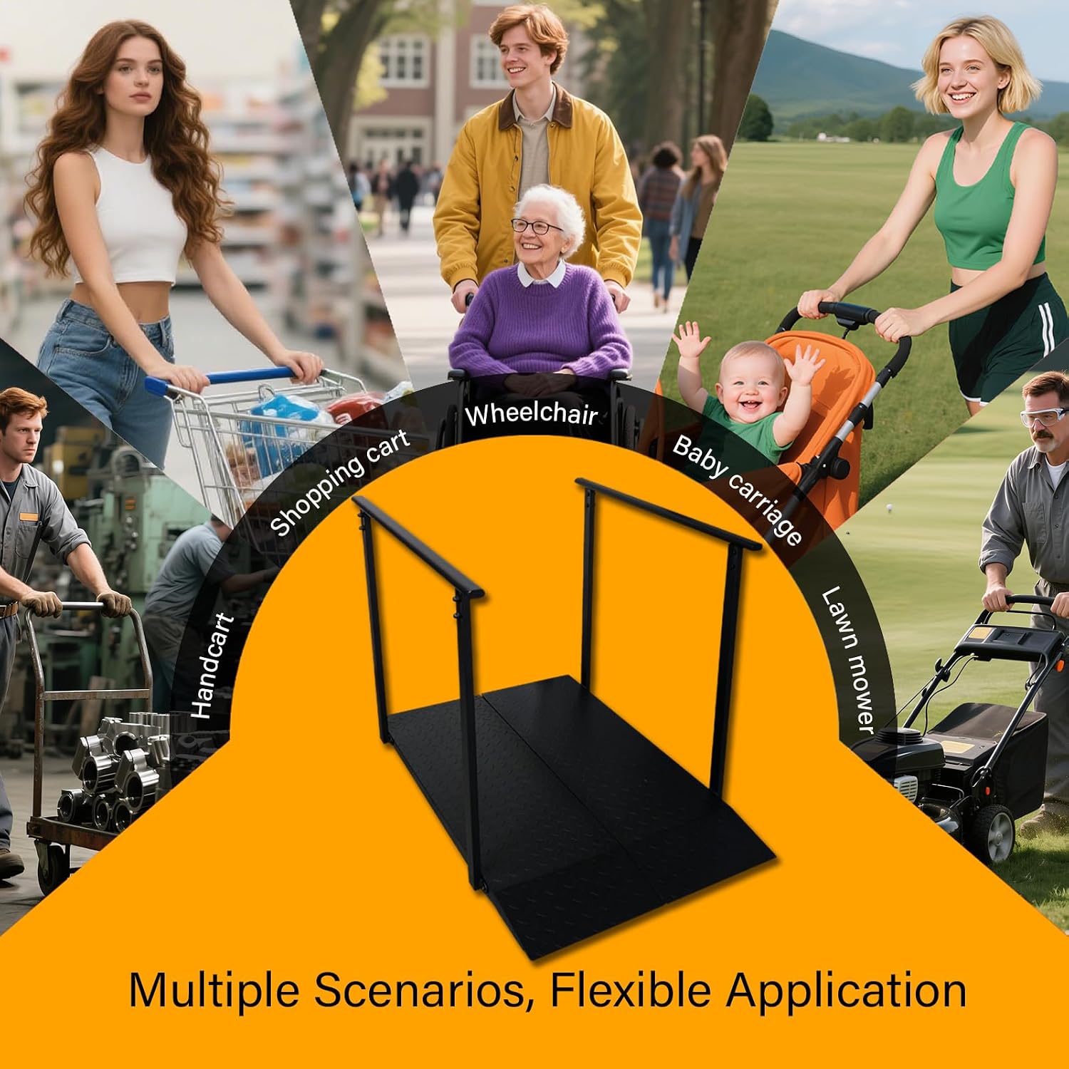 4FT Wheelchair Ramp with Handrails for Home Steps, 1000 LB Capacity, for 4-8in Rise Steps, Non-Slip Iron Handicap Ramps with Handrails, for Doorways Curbs Stairs, L45 x W33 (Black, 45in)
