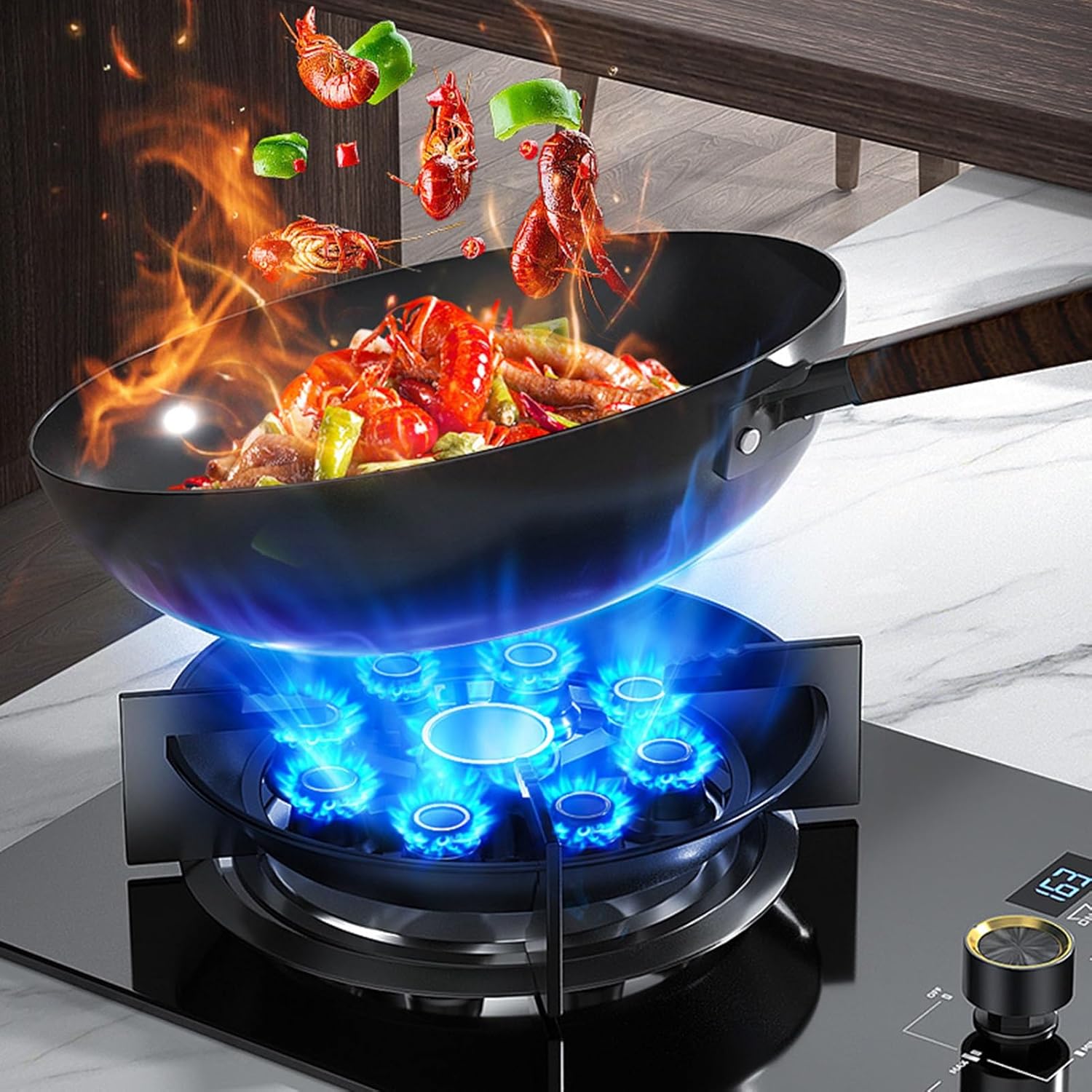 Gas Cooktop with 1 Burner,Portable Gas Stove,5.2KW Nine-Cavity High-fire,Gas/LP Gas Conversion Stove,with Flameout Protection,for Home Kitchen(LPG)