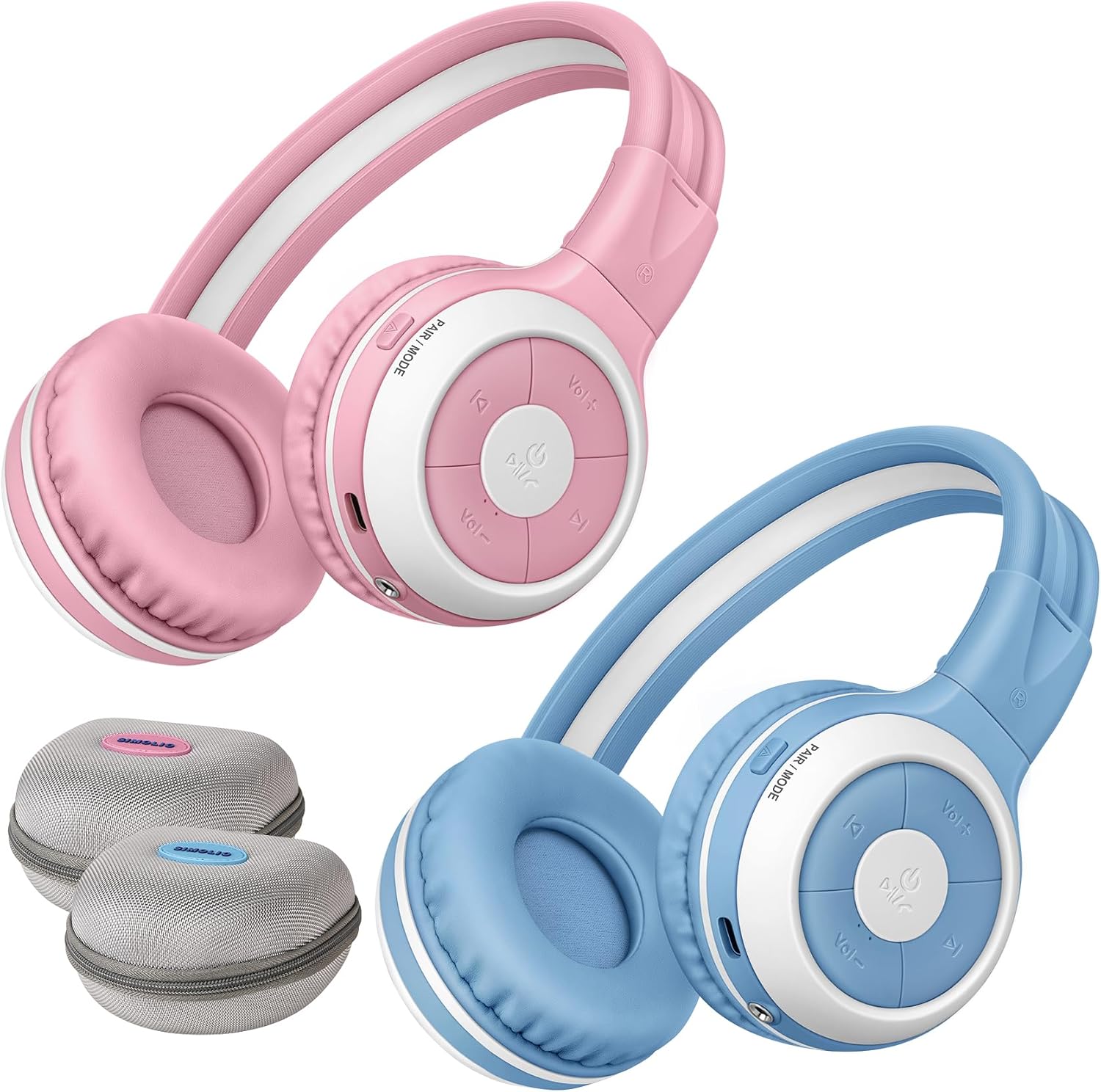 SIMOLIO Kids Wireless Bluetooth Headphones with Mic, Auracast & Volume Limiter, Share Audio, Foldable, Compact Case, Perfect for Travel, School, and Online Learning