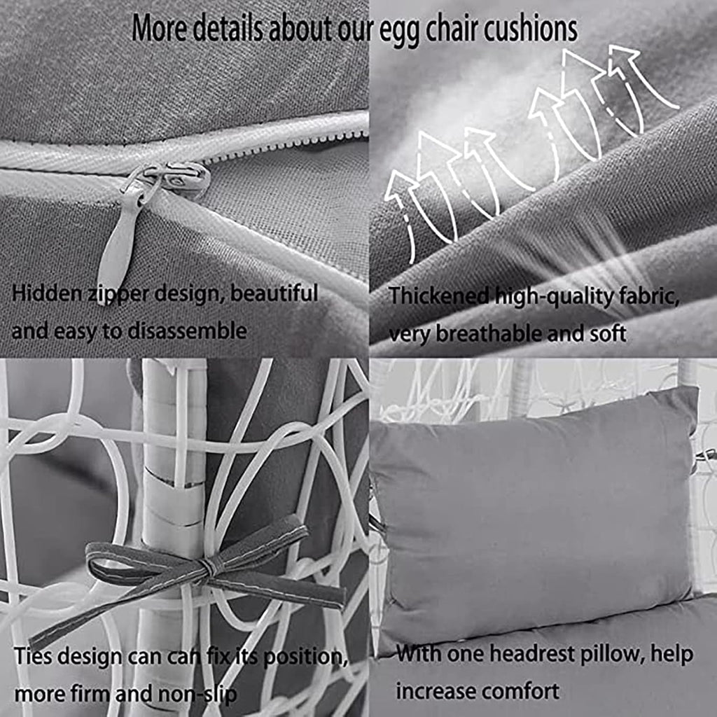 HUHJYUGE Egg Chair Cushion Only, Outdoor Hanging Swing Chair Seat Cushion Replacement, Thicken Waterproof Washable Hammock Chair Cushion with Headrest and Armrests, for Garden