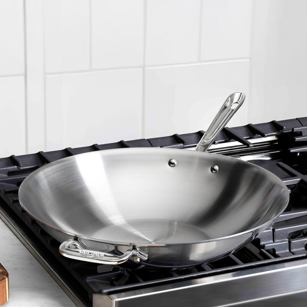 All-Clad D3® Stainless Steel 14 inch Wok Pan- Made in the USA- The Original Bonded Professional Cookware- Oven Safe & Induction Compatible
