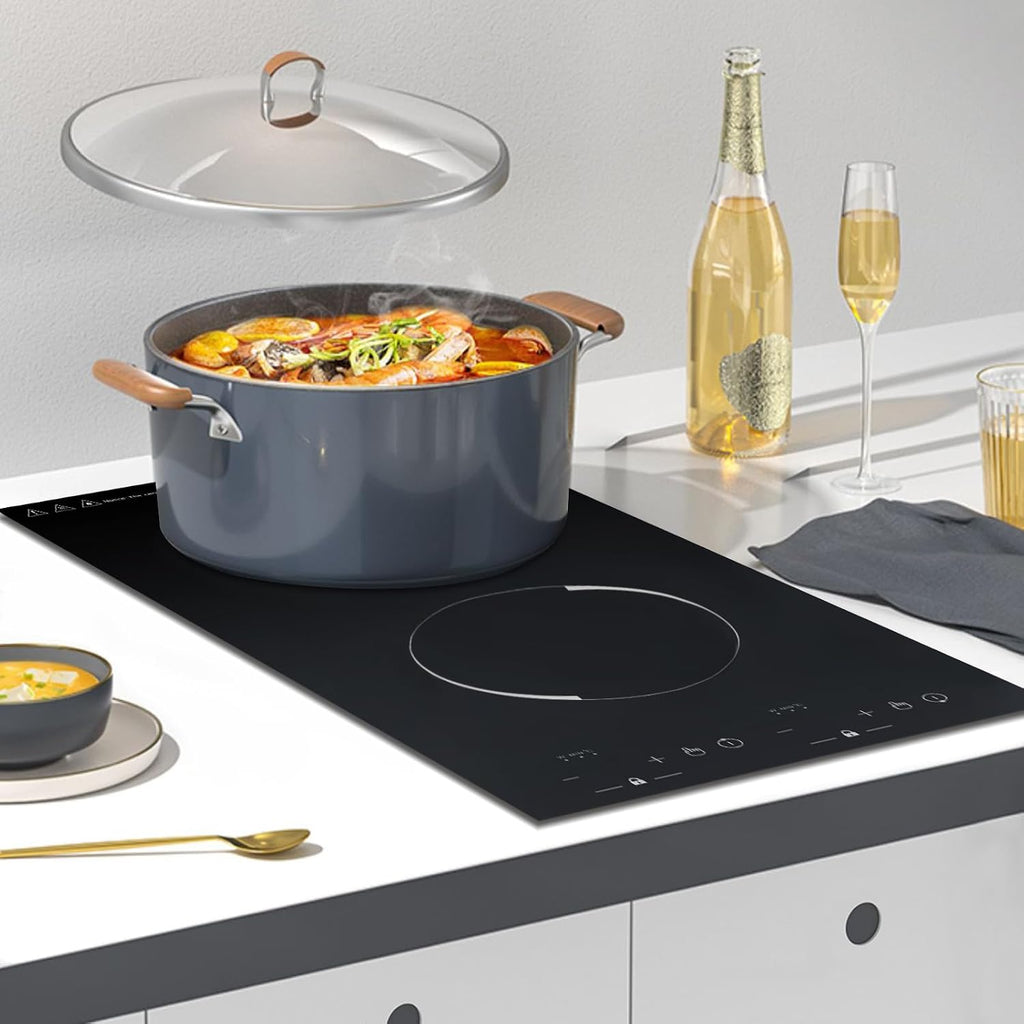 Double Induction Cooktop, Portable Induction Cooker with 2 Burner Independent Control, Ultrathin Body, 9 Temperature, 2 Hour Timer, Safety Lock