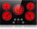 Karinear Electric Cooktop 30 Inch, 5 Burner Radiant Cooktop with Knob & Touch Control, 8500W 240V Built-in Stove Top, 9 Power Levels, Timer, Child Lock, Pause, Residual Heat Indicator(Black Knob)