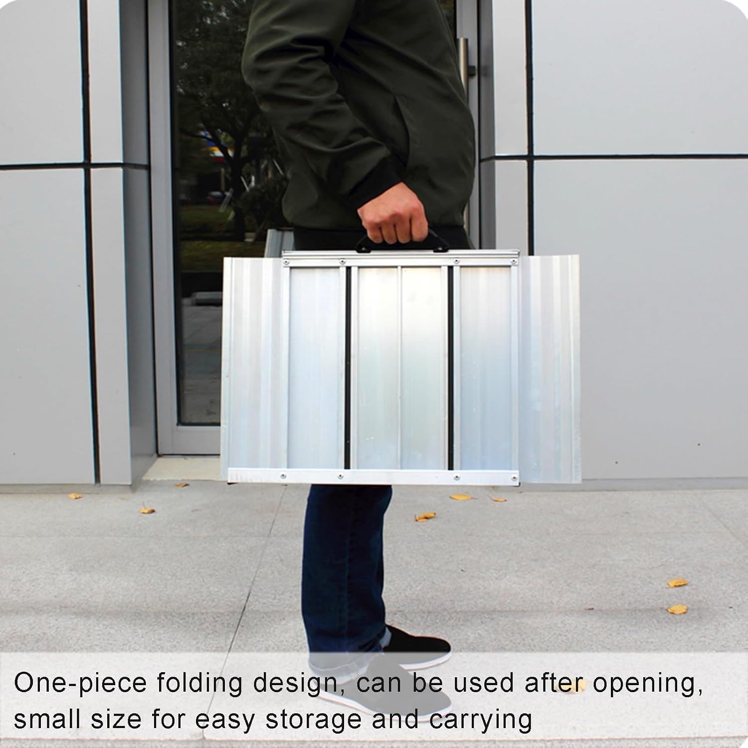 Door Threshold Ramp, 3' Rise Door Ramp for Wheelchairs, Aluminum Threshold Ramp for Doorways Rated 660 Lbs Load Capacity, Size : 56X37.5X8Cm-1Pcs (Silver 56X37.5X8Cm)