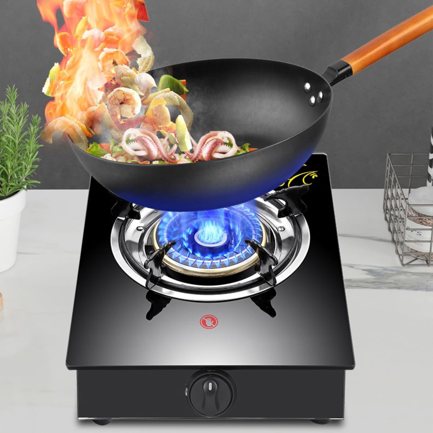Gas Cooker,5.2kW Single-Burner Tabletop gas Stove,Energy-Saving cooker,for Camping Restaurants Home(LPG)