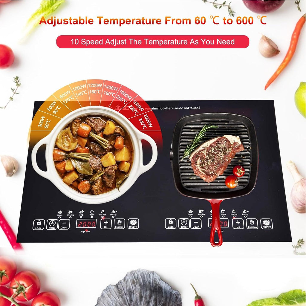 Double Induction Cooktop 2 Burner, 2000W+2000W Electric Induction Cooktop, 110V Table Top Stove Portable Electric Hob, 2 Preset Mode, Bulit-in/Countertop With LED digital display, for Kitchen, RV