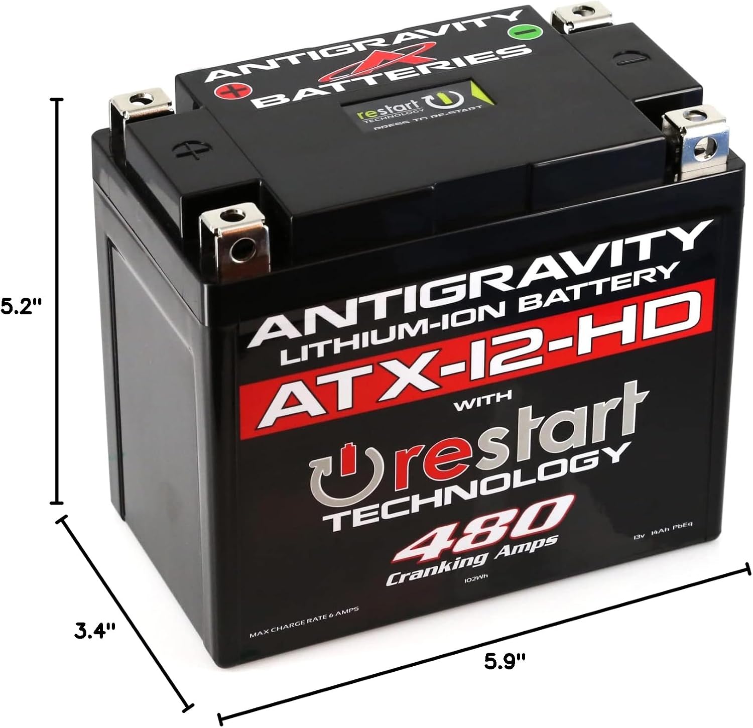 Antigravity ATX12-HD. Heavy Duty Lithium Motorcycle and Powersport Battery with Built in Jump Starting, 8Ah, ATV, Quad, UTV, Scooter, Lawn Mower, Generator Battery - Harley, Honda, Kawasaki