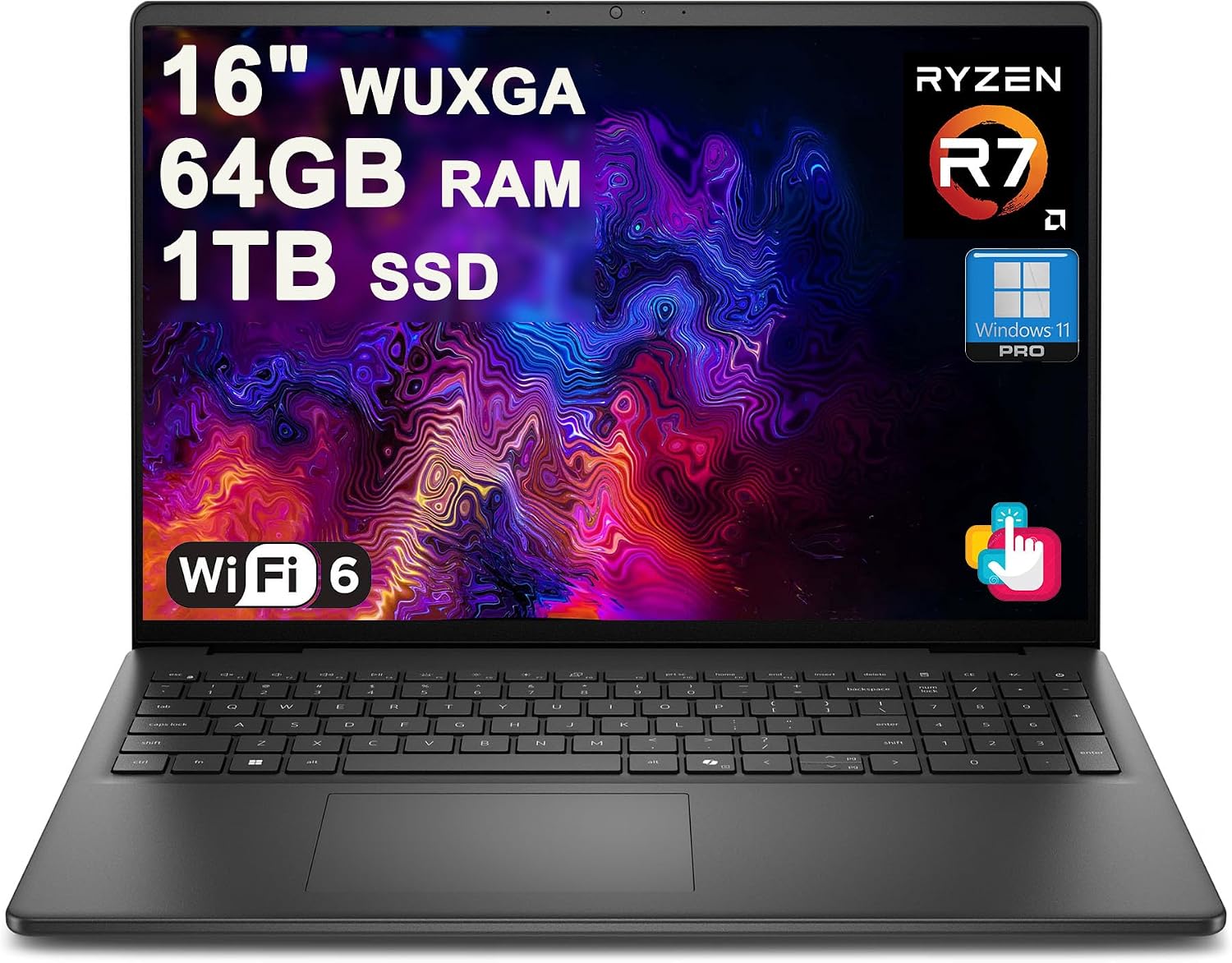 Dell 16 Laptop 16' WUXGA Touchscreen AMD 8-core Ryzen 7 250 64GB DDR5 1TB SSD Backlit ExpressCharge Wi-Fi6 for Creator Designer Business Professional Work Win11Pro