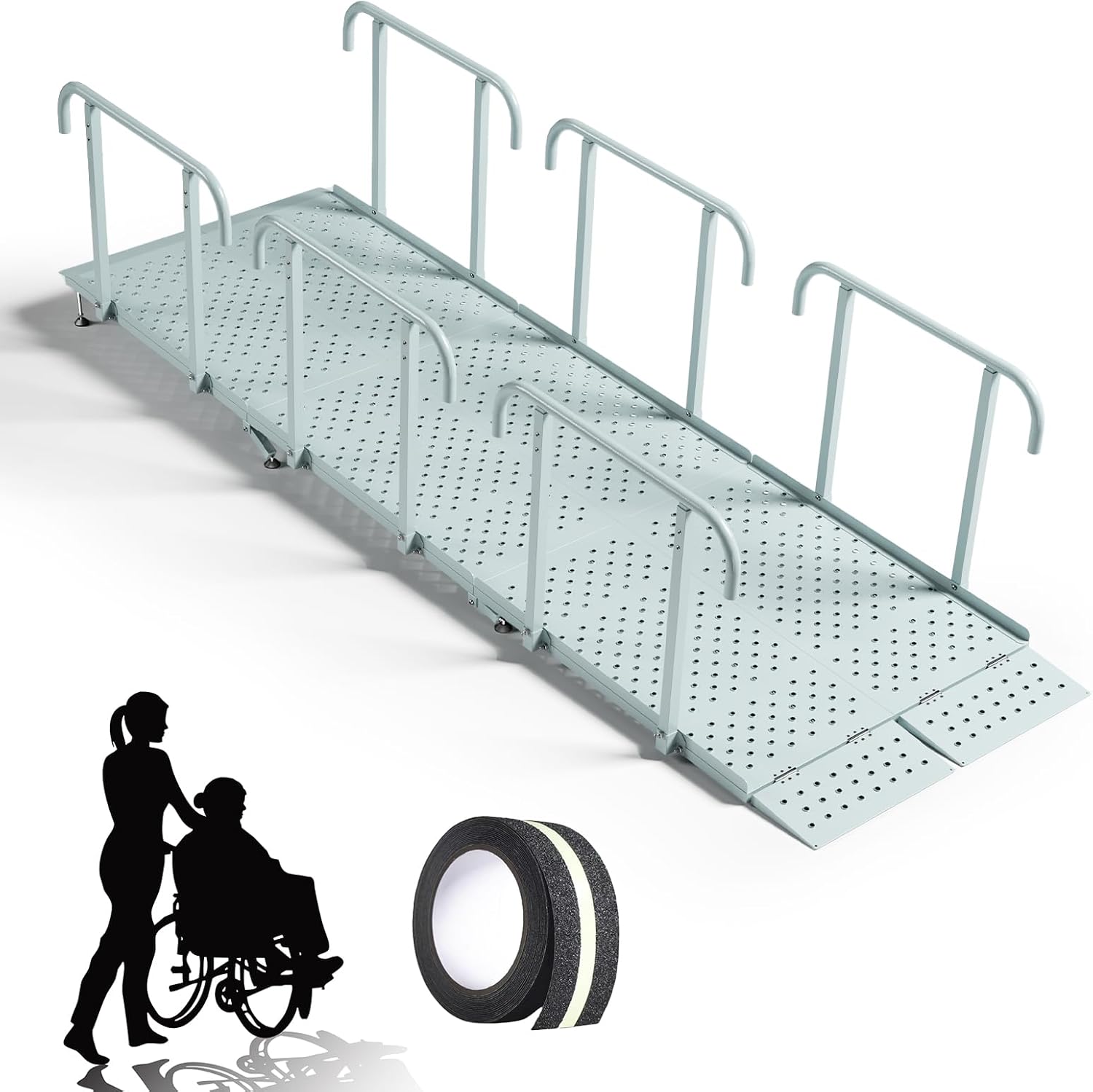 10'L x 36' W Portable Wheelchair Ramp with Handrails, Non-Slip Heavy Duty Handicap Ramp 850lbs Load Capacity, Wheelchair Ramp for Home Steps, Stairs, Doorway