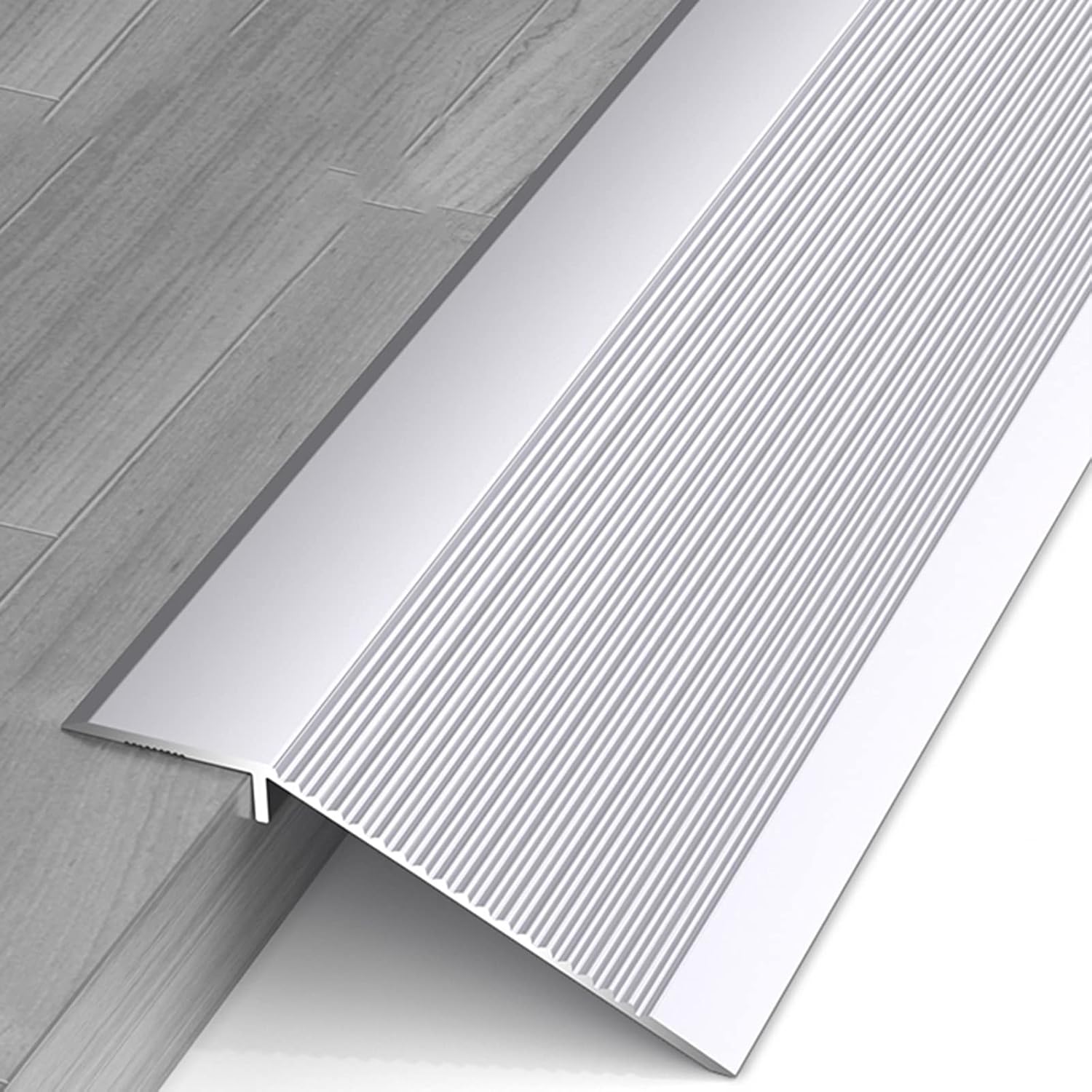 Metal Heavy Duty Transition Strip for Uneven Floors 4 Inch Wide Temporary Ramp Threshold Reducer for Wood to Tile/ Laminate Flooring/ Concrete Slabs, Floor Edge Trim ( Color : Silver , Size : 105cm/41