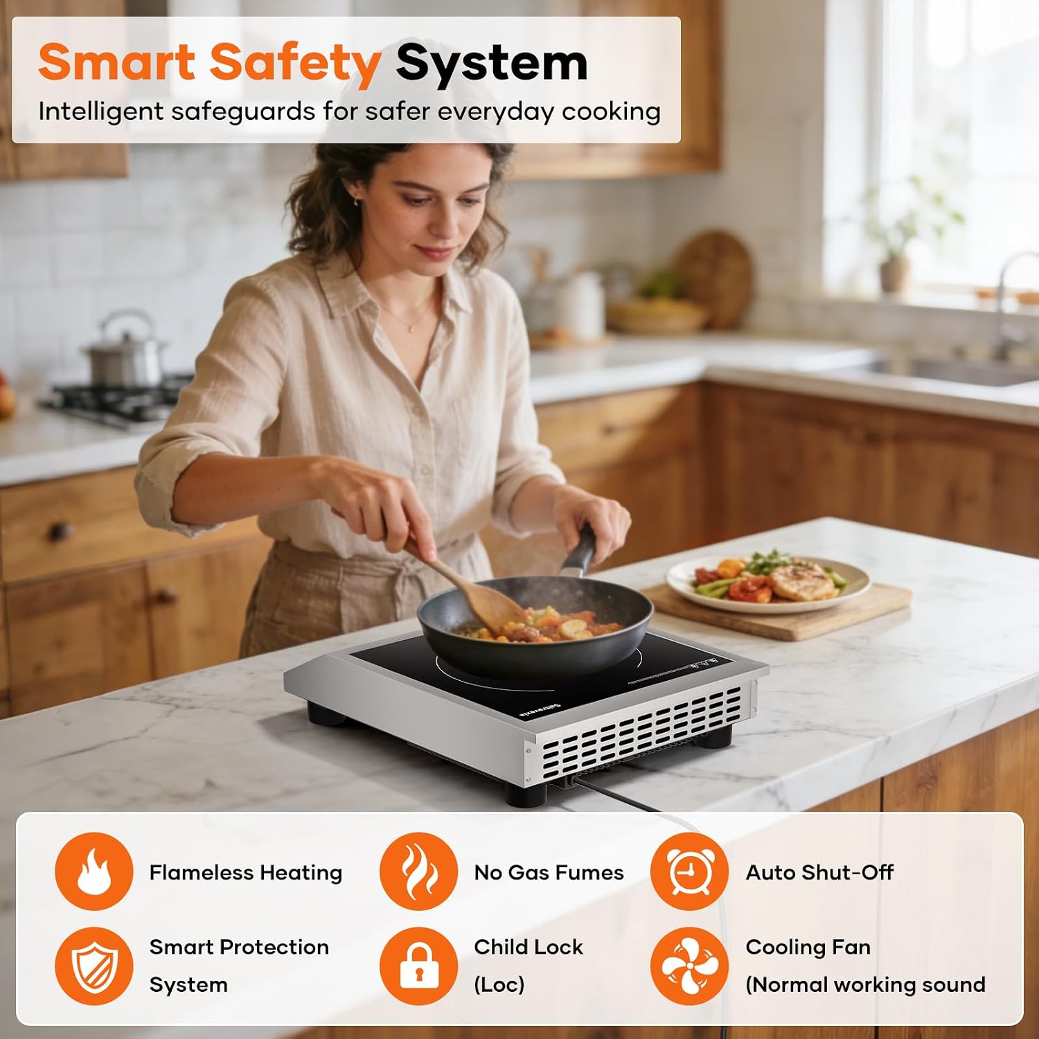 Portable Induction Cooktop 1800W, Single Burner Induction Cooker with Touch Control, Low Power Continuous Heating, Dual IGBT System, Dual Cooling Fans, Timer, Safety Lock, 110-120V