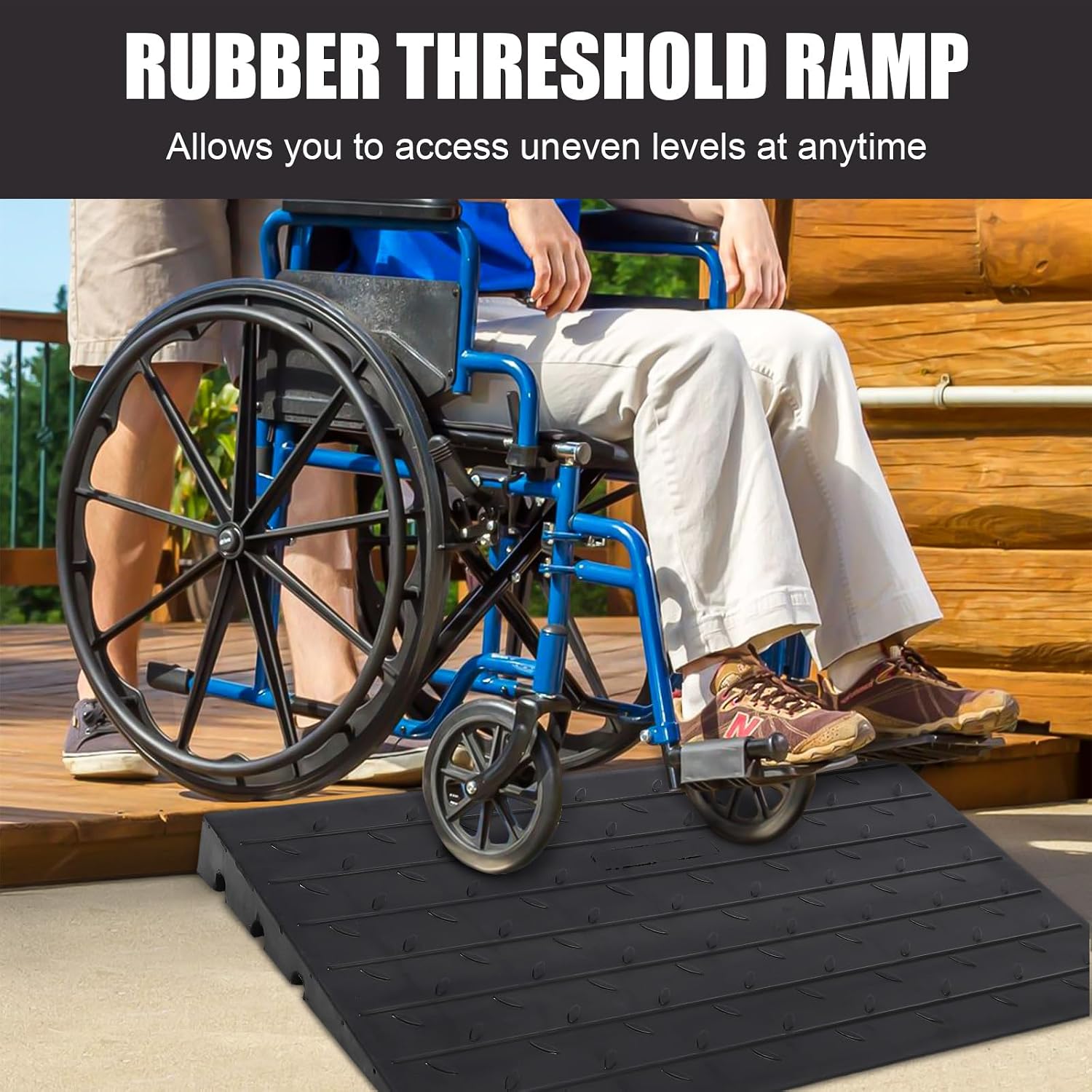 Rubber Threshold Ramp, 4' Ramp for Wheelchair, Scooter, 3 Channels Doorway Ramp, Wheelchair Ramp, Handicap Ramps for Home Entry, Driveway, Curbs, Steps with Slip-Resistant Surface, 2500 Lbs Capacity
