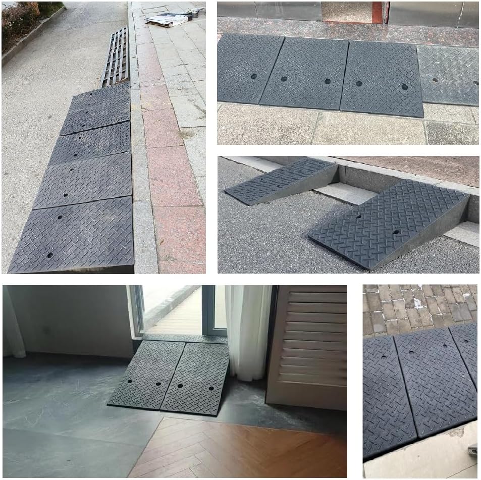 Rubber Curb Ramp Heavy Duty Threshold Ramp Portable Shed Ramp H 10-25 CM Doggy Door Ramp for Cars Bicycles Motorcycles Wheelchairs Lawn Mowers Pets(19.7x39.4x4.7in)
