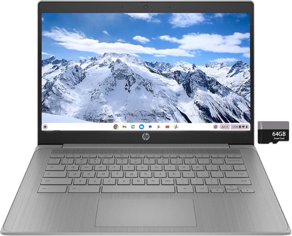 HP Chromebook 14' HD Laptop PC for College Students and Business, Chrome OS, Intel Celeron N4120 Processor, 4GB RAM, 64GB Storage, Bluetooth, Wi-Fi, Modern Gray, Alpacatec 64GB Card
