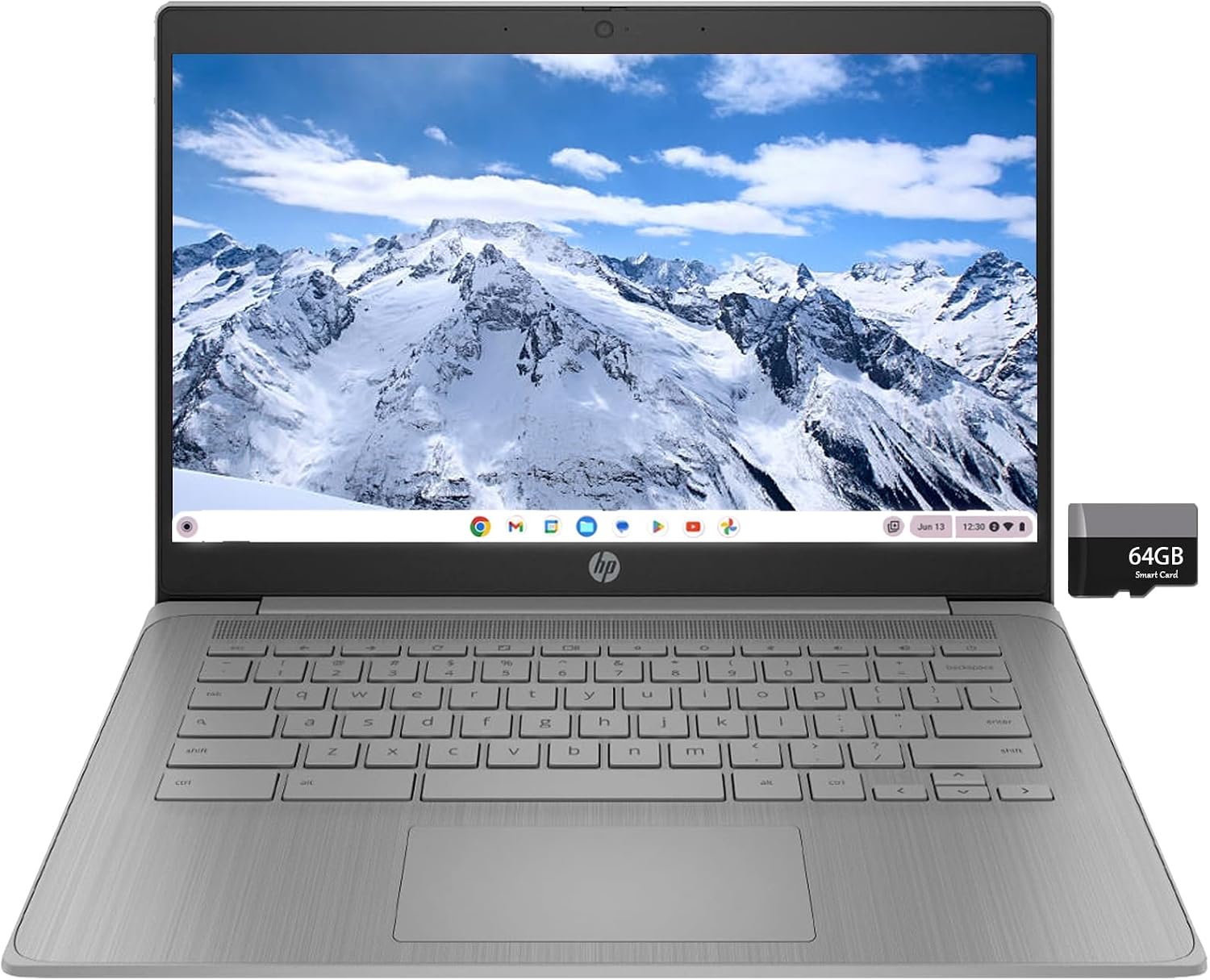 HP Chromebook 14' HD Laptop PC for College Students and Business, Chrome OS, Intel Celeron N4120 Processor, 4GB RAM, 64GB Storage, Bluetooth, Wi-Fi, Modern Gray, Alpacatec 64GB Card