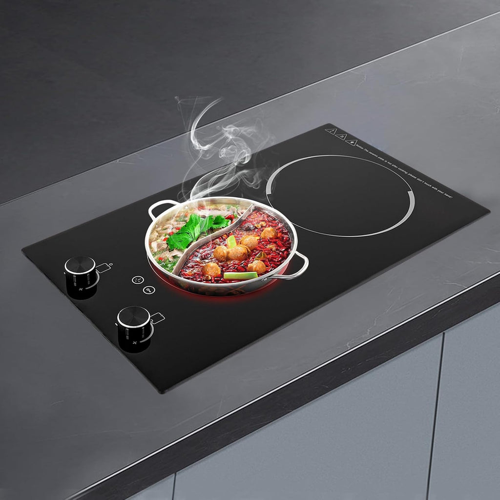 Portable Double Induction Cooktop,2100w Low Noise Induction Cooker 2 Burners With Safety Lock,Built In/Tabletop 9 Temp Settings Countertop Burners For Kitchens, Cabins,Etc