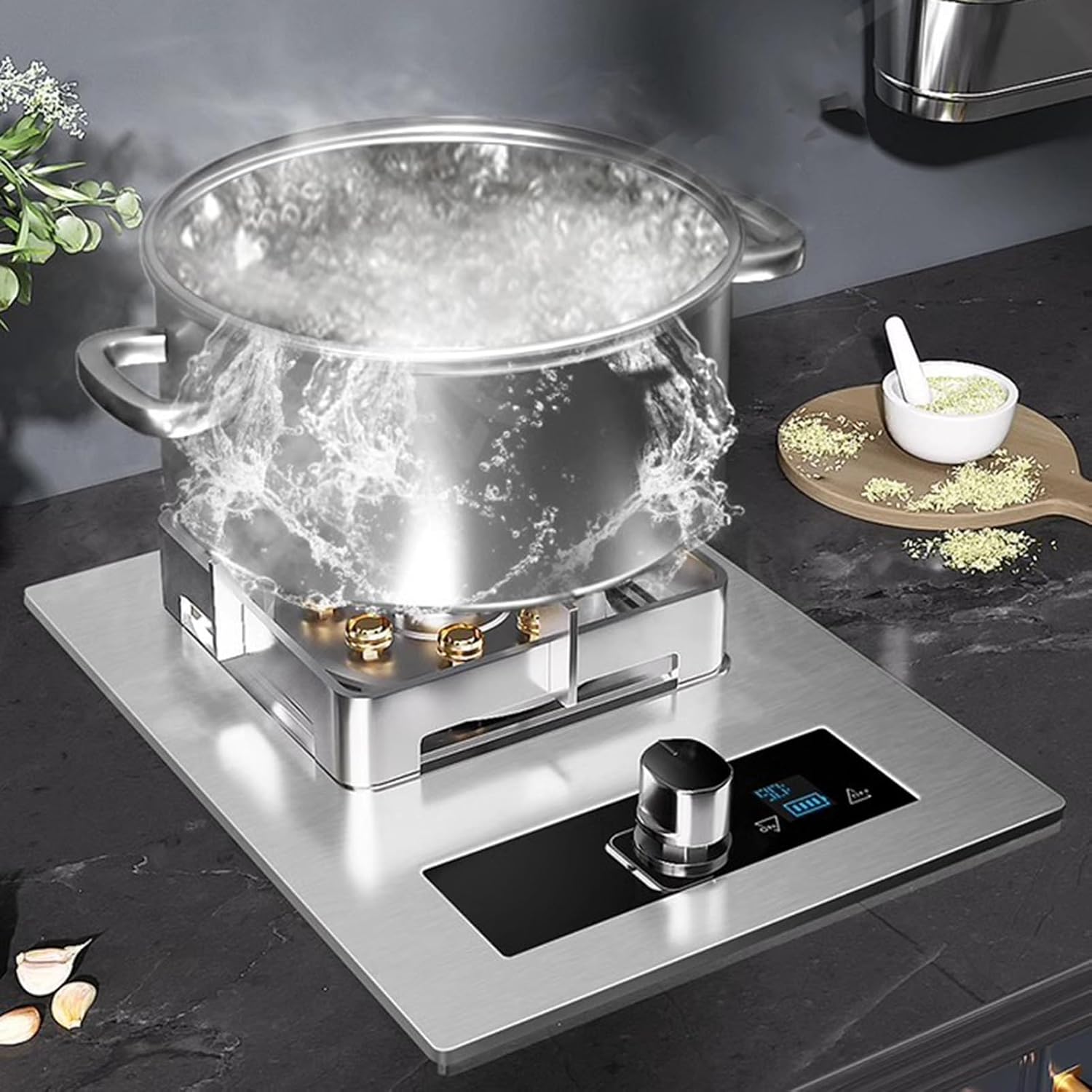 Single Burner Gas Stove,5.2kW Nine-Cavity High Fire,Tempered Glass,with Timer and Flameout Safety for Home Kitchen(LPG)