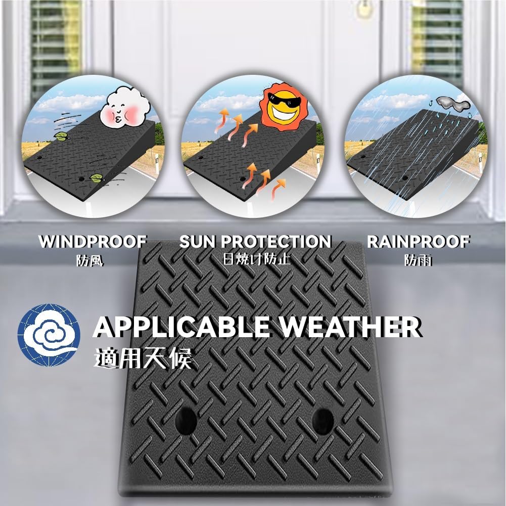 Portable Rubber Curb Ramps Lawnmower Threshold Ramps Driveway Kerb Ramp Loading Ramps With Expansion Screws Doggy Door Ramp for Car Motorcycle Wheelchairs Scooter Bike Truck Forklifts(19.7x31.5x7.9in)