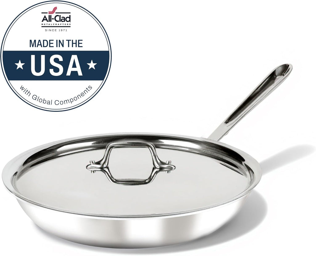 All-Clad D3® Stainless Steel 10 inch Frying Pan Covered- Made in the USA- The Original Bonded Professional Cookware- Oven Safe & Induction Compatible