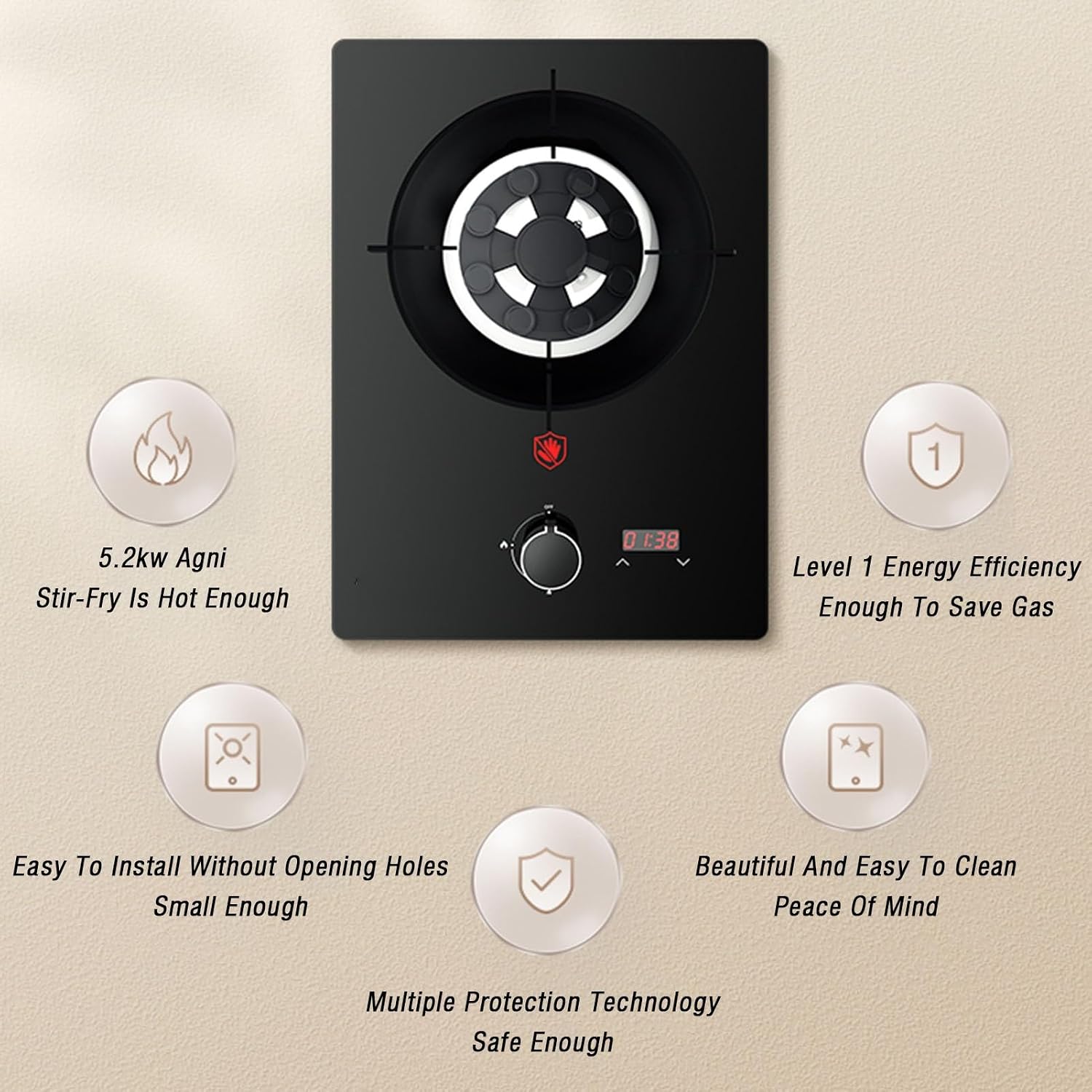 Propane Gas Stove,Tempered Glass Single Burner Propane Stove,Desktop Propane Gas Stove,Max 17742.4BTU Suitable for Kitchens, Apartments (Color : NG)