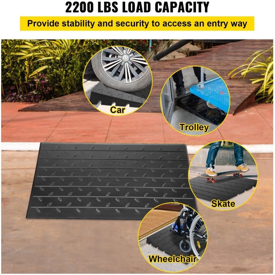 Heavy Duty Threshold Ramp for Doorways 4 Inch Rise Solid Polyethylene Entry Ramp with Non-Slip Surface for Wheelchairs Scooters and Strollers