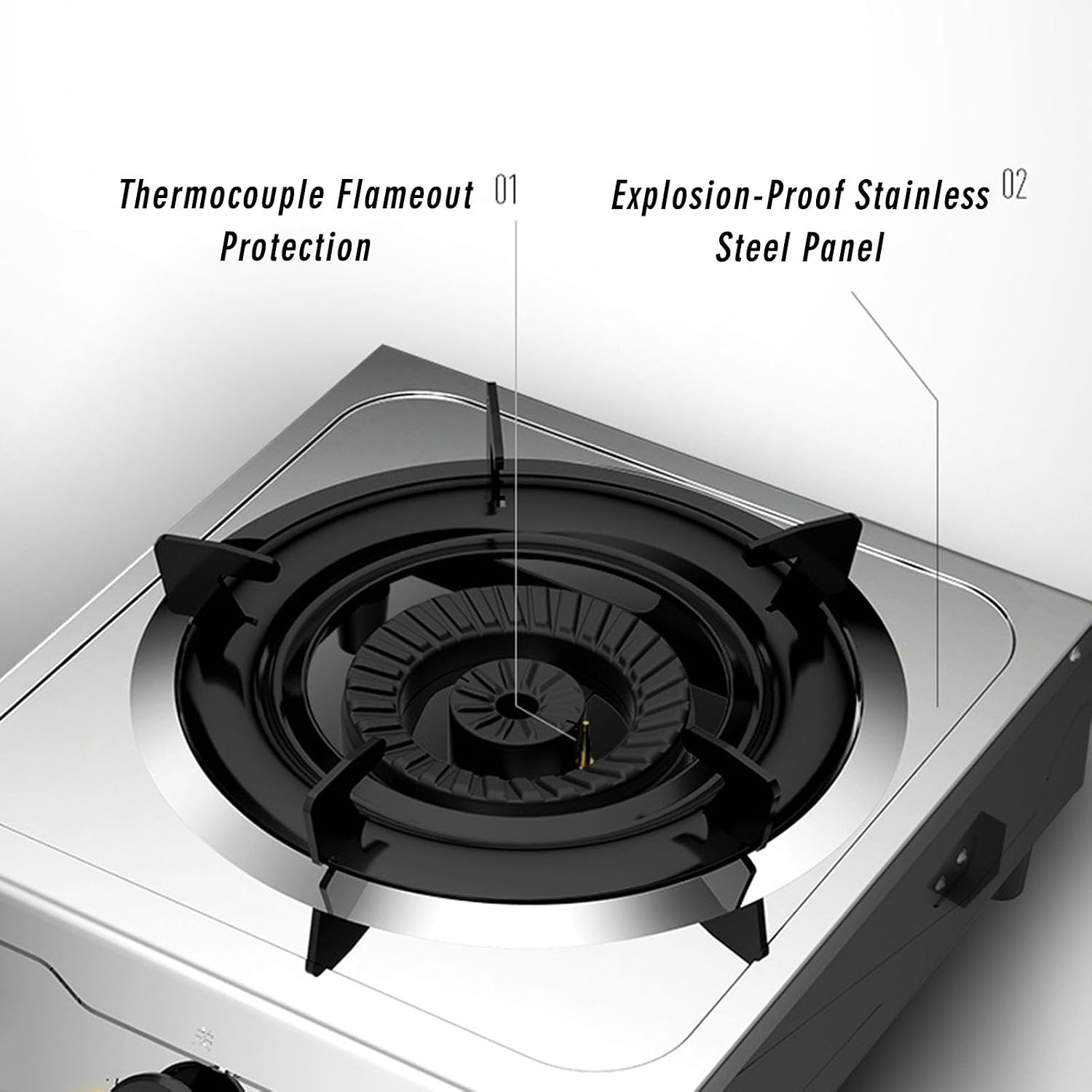 Single Burner,4.5kw Stainless Steel Gas Stove,Tabletop Burner,Thermocouple Protection,Suitable for Apartments,Indoors (Size : NG)