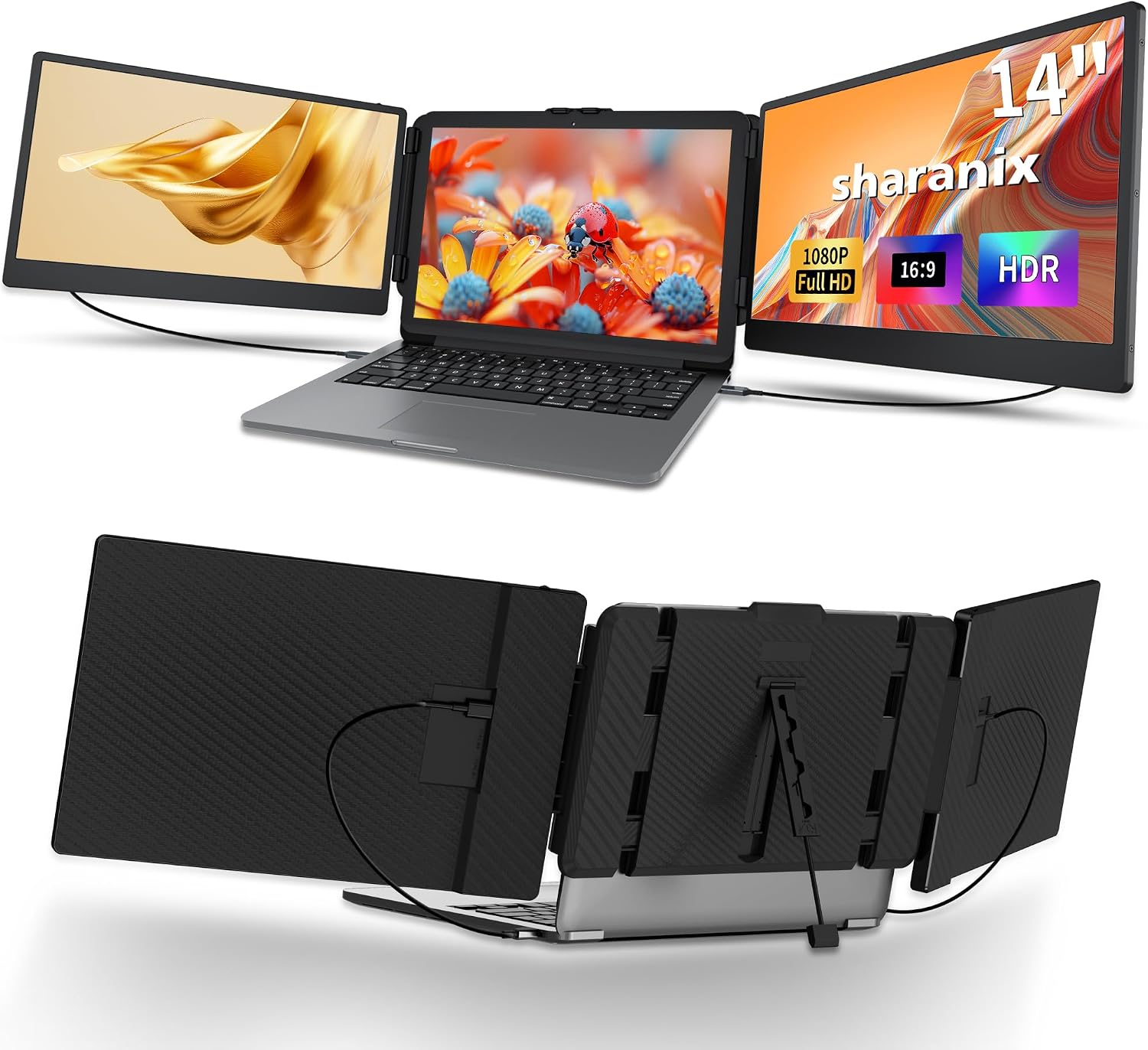 14' FHD 1080P IPS Dual Screen Laptop Monitor Extender, Portable for Laptops 13-17.3' Compatible with Win/Mac/Android/Switch