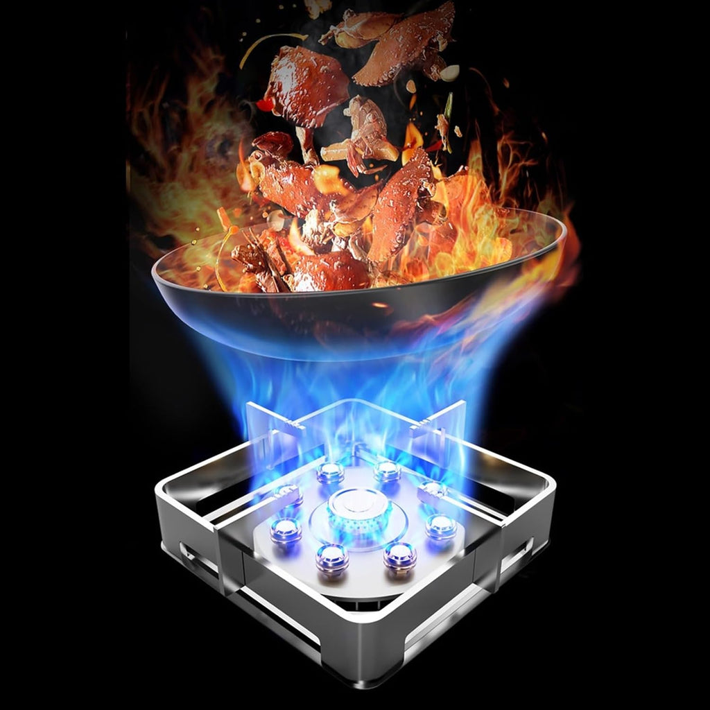 1 Burner Propane Stove,Stainless Steel Cooktop,9-Cavity Fire Ring with Timer,for Camping Boiling and Frying,NG/LPG Conversion Kit(LPG)
