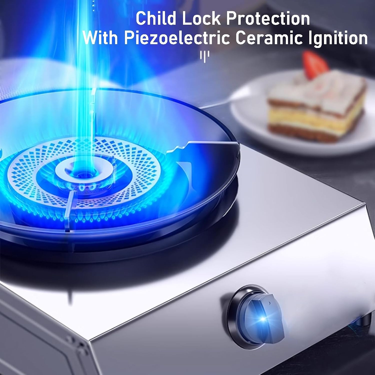Single-burner Gas Stove,low-pressure Double-ring Nozzle Stainless Steel Stove,desktop 5.2kw with Child Lock,suitable for Family Gatherings and Picnics(LPG)