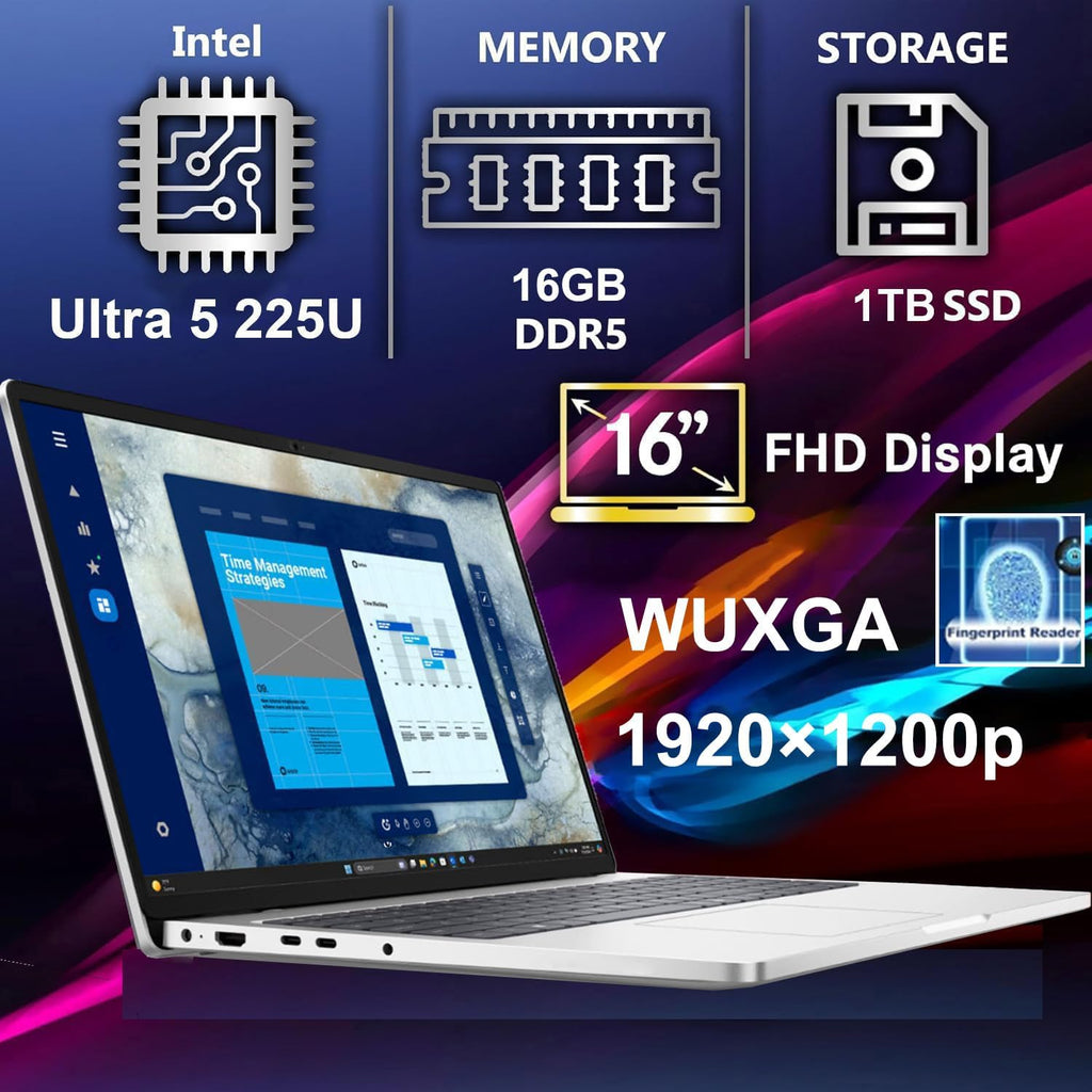 Dell Pro 16 (Next-gen Latitude 5550) 16' FHD+ Display Business Laptop, Intel 12 Core Ultra 5 225U, 16GB DDR5 RAM, 1TB SSD, WiFi 6E + BT, Backlit Keyboard, Fingerprint, HD Webcam, Win 11 Pro
