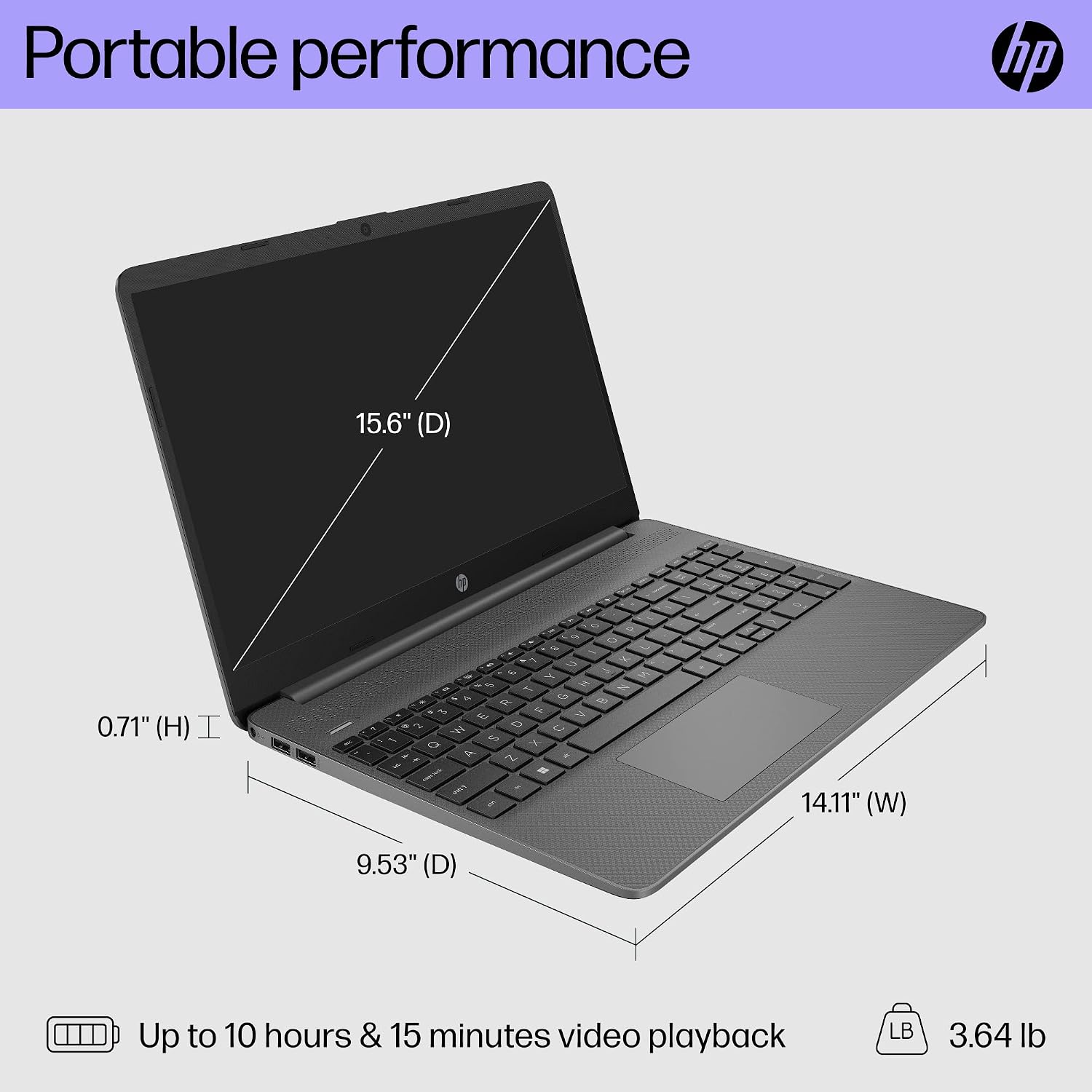 HP 15 inch Laptop, FHD Display, 12th Generation Intel Core i3-1215U, 8 GB RAM, 128 GB SSD, Intel UHD Graphics, Windows 11 Home in S Mode, 15-dy5599nr (2023)