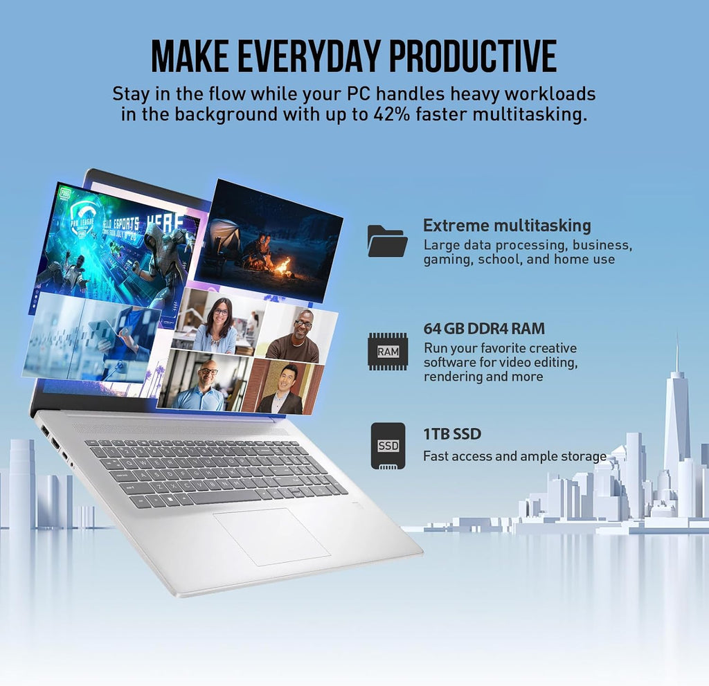 HP 17 Inch Laptop Touchscreen Computer, 17.3' HD+ Touch Screen Business Laptop PC, Intel Core i7, 64GB RAM 1TB SSD, Windows 11 Pro, Backlit 10-Key Fingerprint