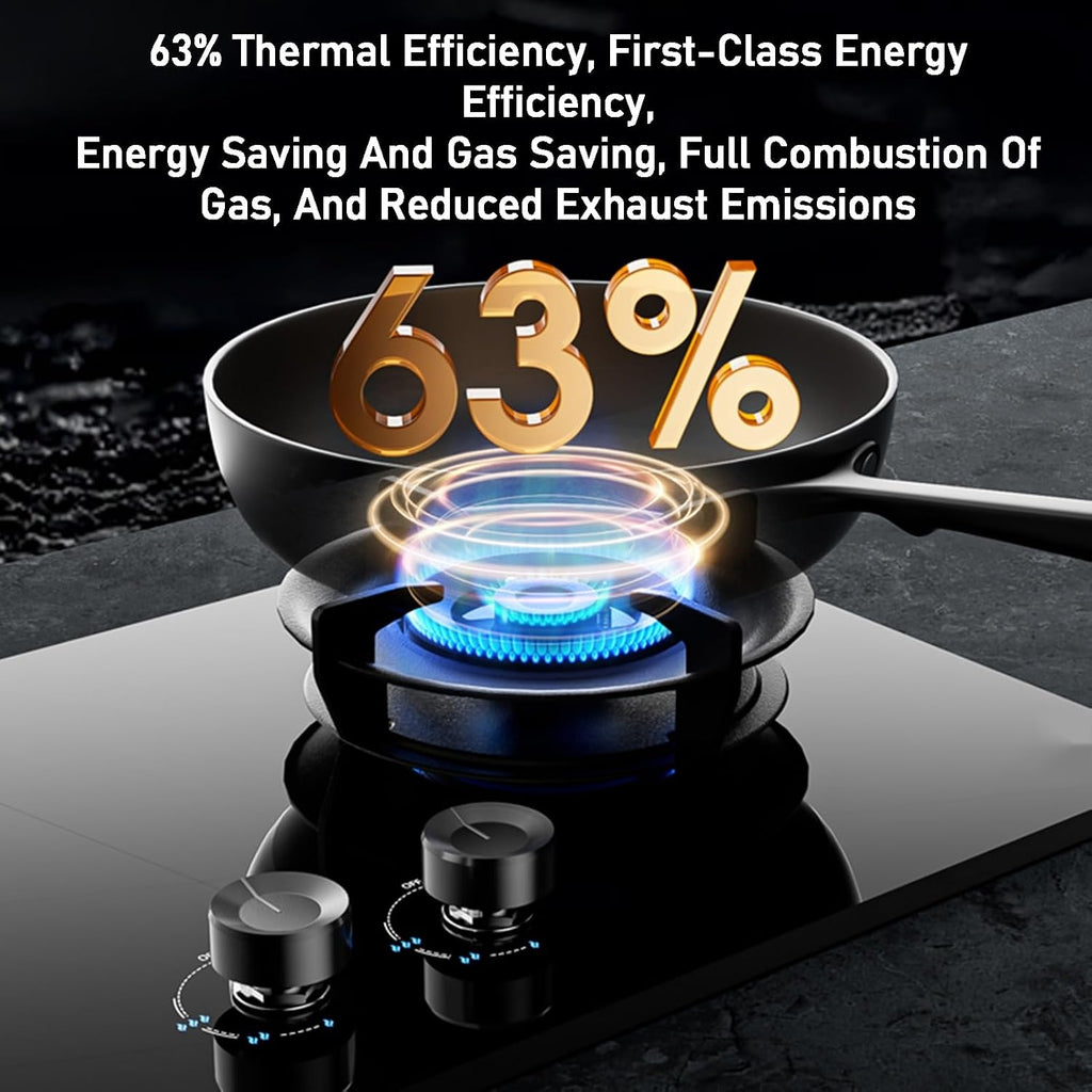 Double Burner Stove with Energy-gathering Stove Rack Burner,Tempered Glass Outdoor Portable Camping Stove,LPG or NG Can be Used 5.2kw High Power(LPG)