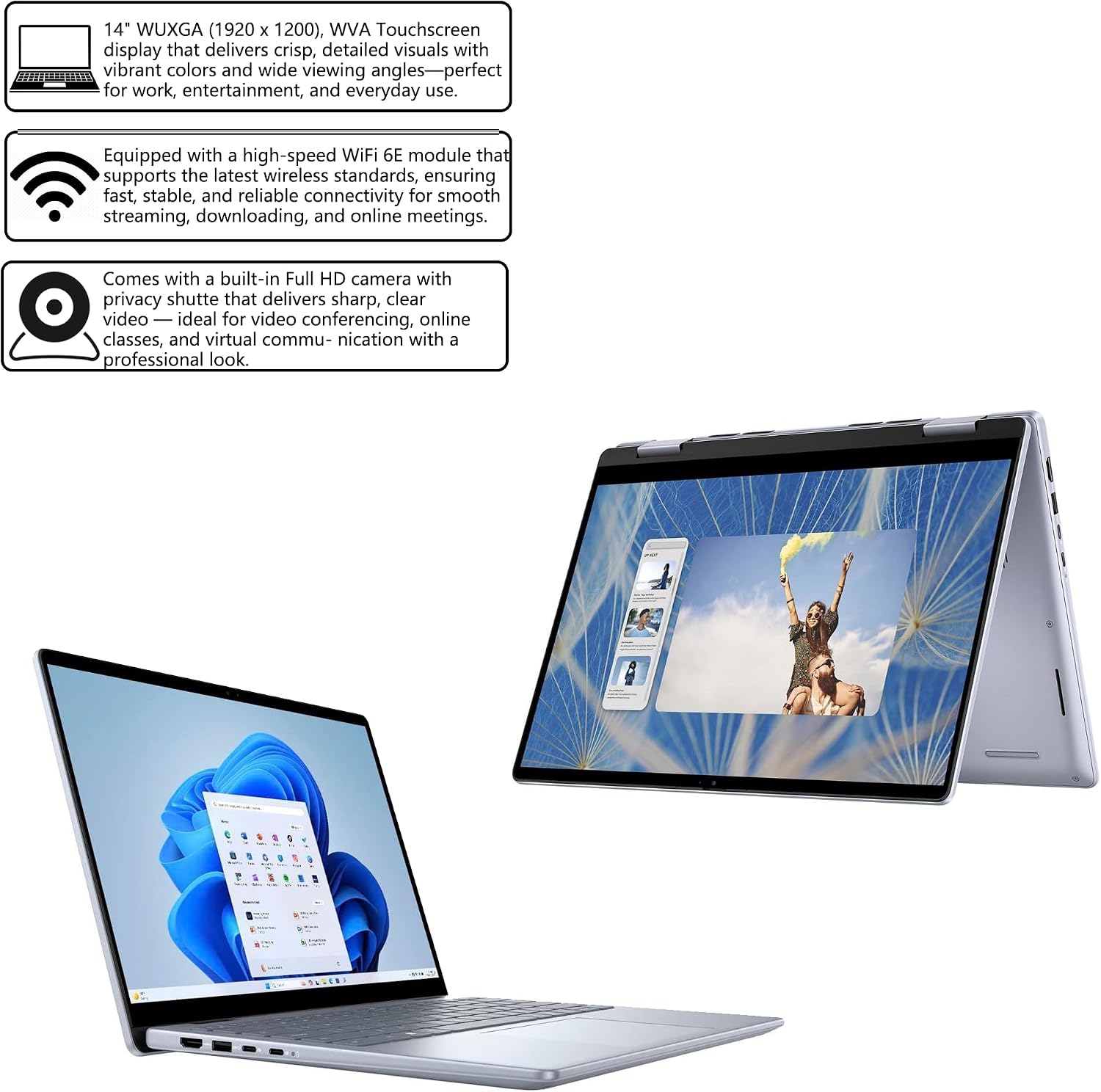 Dell Inspiron 14 7445 2-in-1 Laptop 14' WUXGA Comfortview Touch AMD 6-core Ryzen 5 8640HS (>i7-1355U) 16GB DDR5 1TB SSD Backlit for Designer Business Professional Work Win11Pro